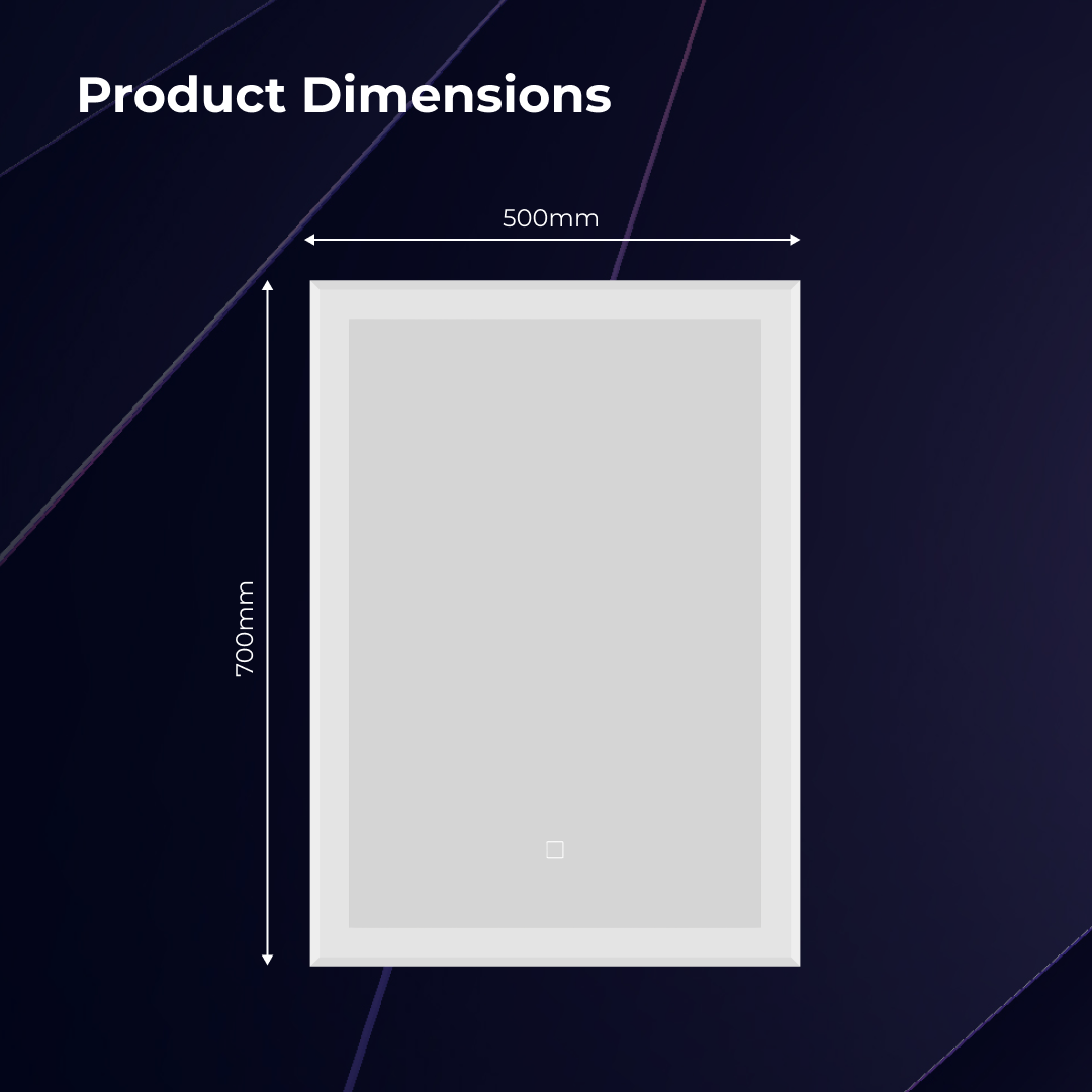 iBathUK Lustre Rectangular Illuminated LED Bathroom Mirror, Frameless Wall Mirror with Touch Sensor and Demister, 500x700mm