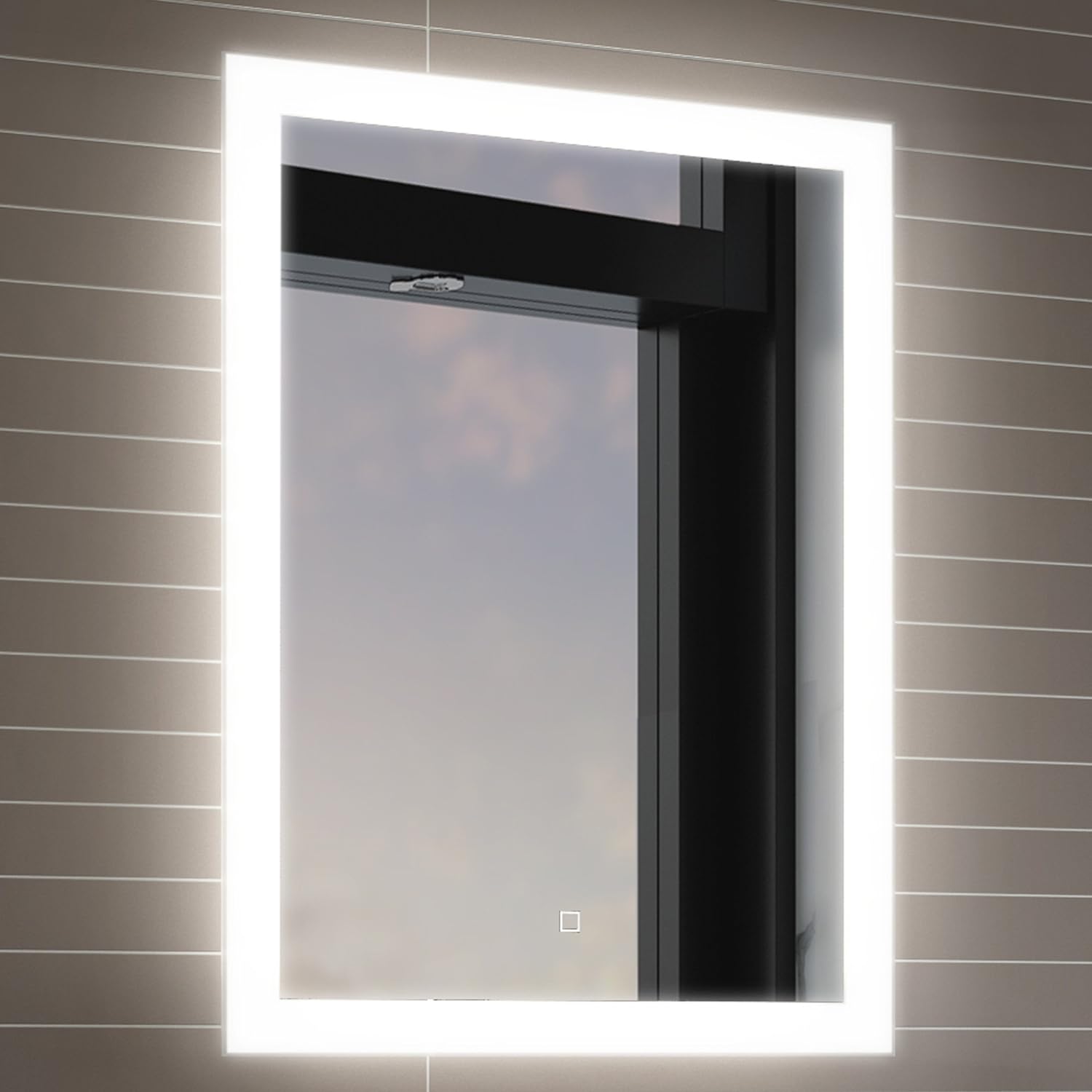 iBathUK Lustre Rectangular Illuminated LED Bathroom Mirror, Frameless Wall Mirror with Touch Sensor and Demister, 500x700mm