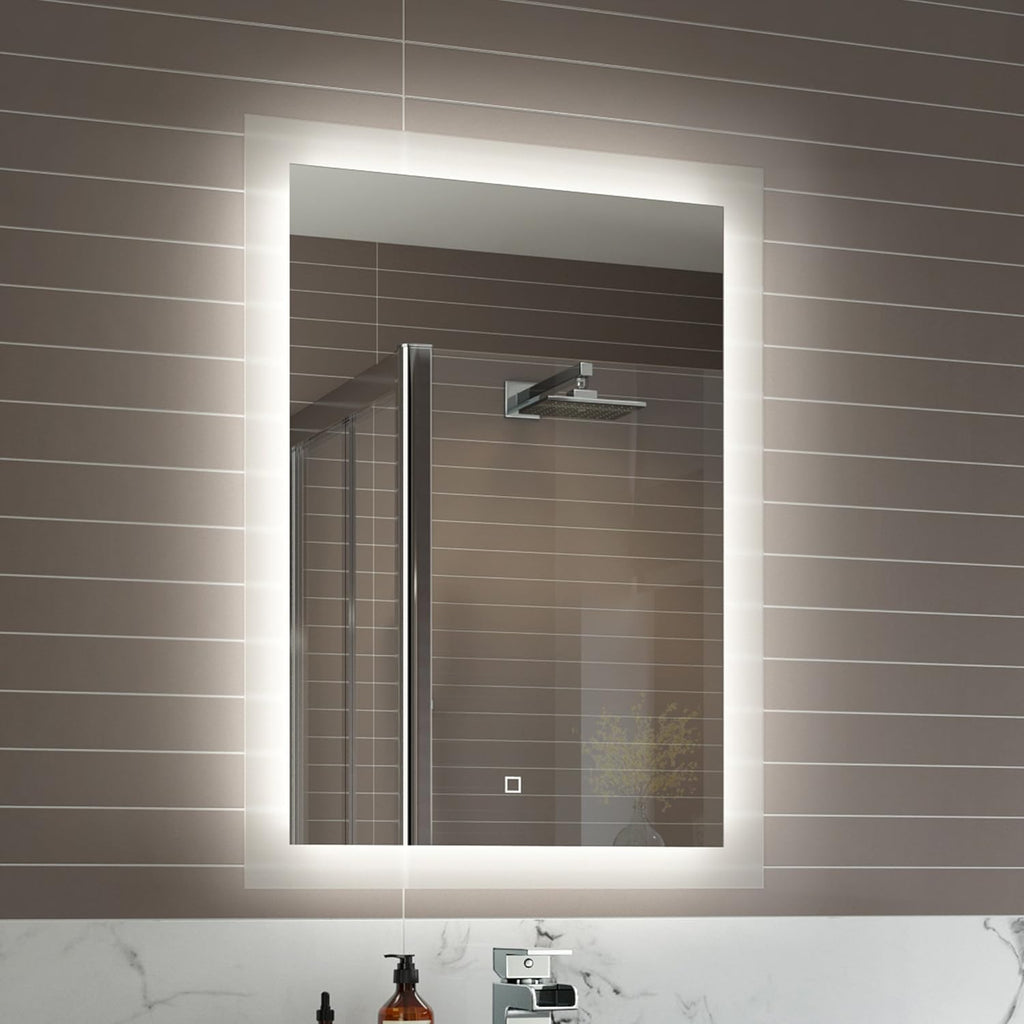 iBathUK Lustre Rectangular Illuminated LED Bathroom Mirror, Frameless Wall Mirror with Touch Sensor and Demister, 500x700mm