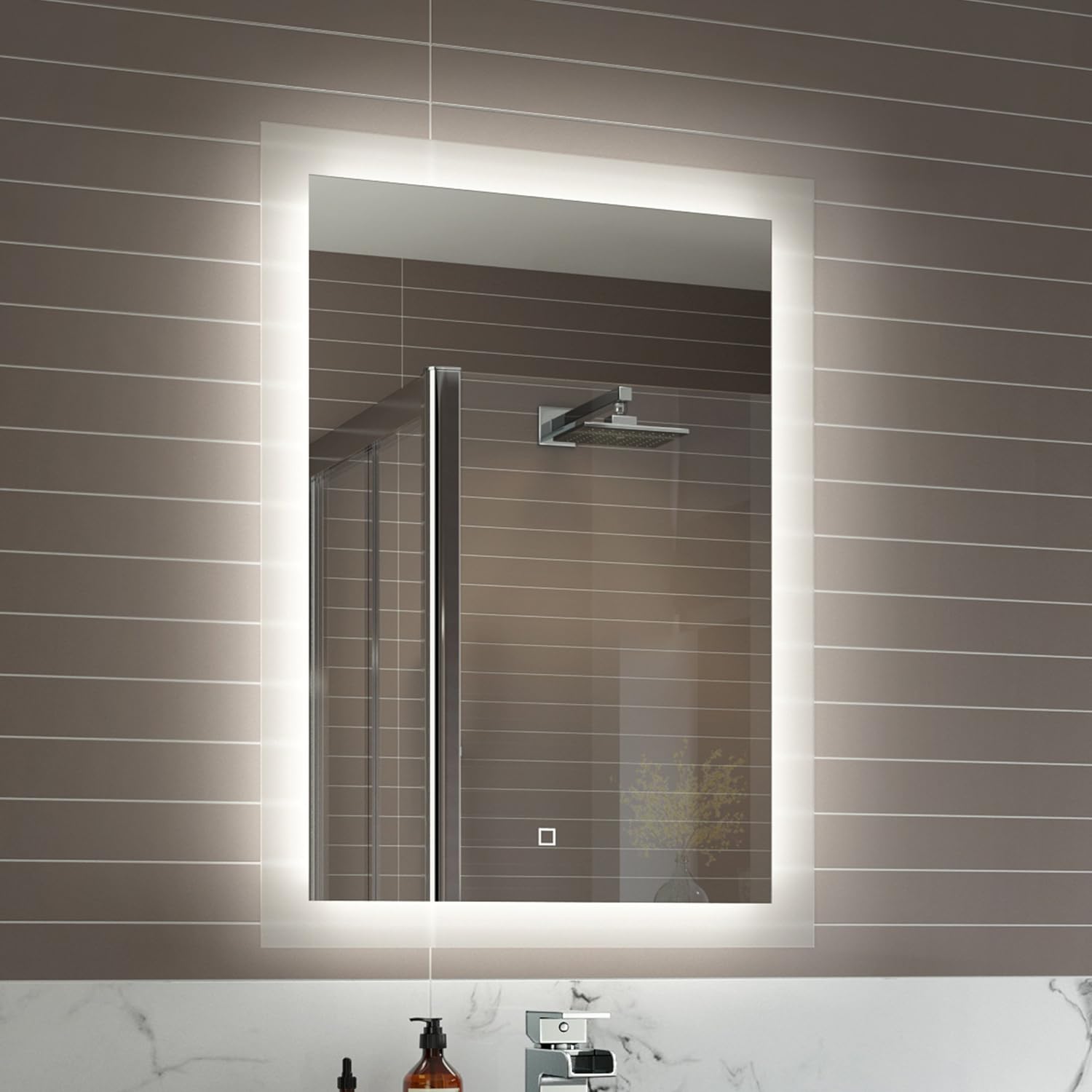 iBathUK Lustre Rectangular Illuminated LED Bathroom Mirror, Frameless Wall Mirror with Touch Sensor and Demister, 500x700mm