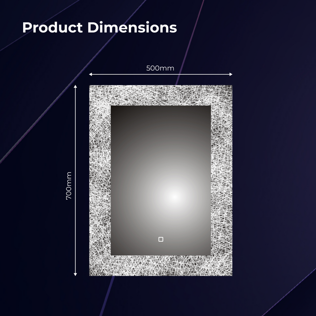 iBathUK Solstice Rectangular Illuminated LED Bathroom Mirror, Frameless Wall Mirror with Touch Sensor and Demister, 500x700mm