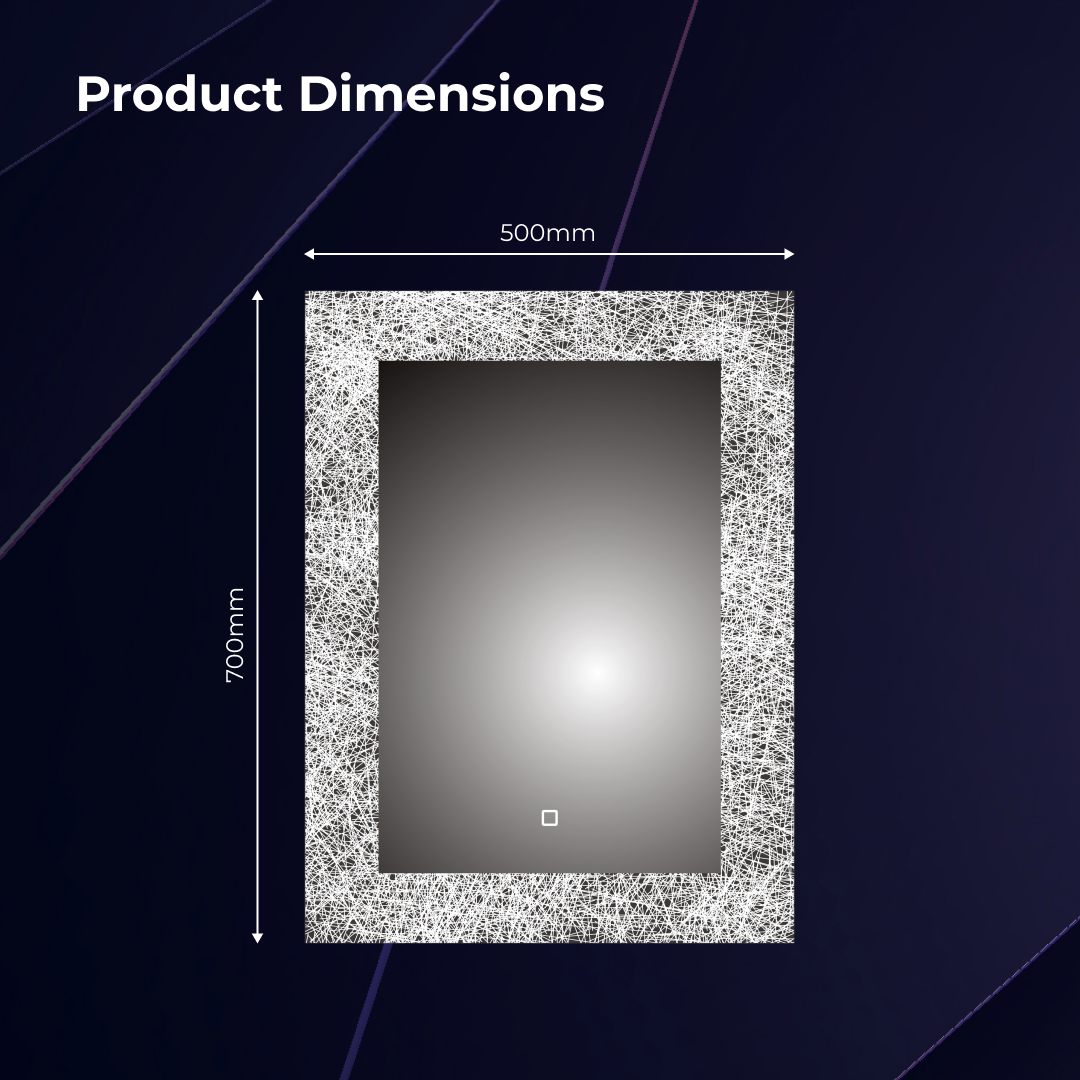 iBathUK Solstice Rectangular Illuminated LED Bathroom Mirror, Frameless Wall Mirror with Touch Sensor and Demister, 500x700mm