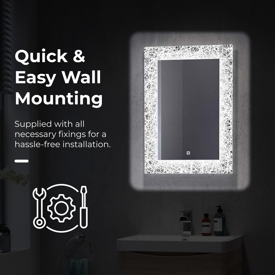 iBathUK Solstice Rectangular Illuminated LED Bathroom Mirror, Frameless Wall Mirror with Touch Sensor and Demister, 500x700mm