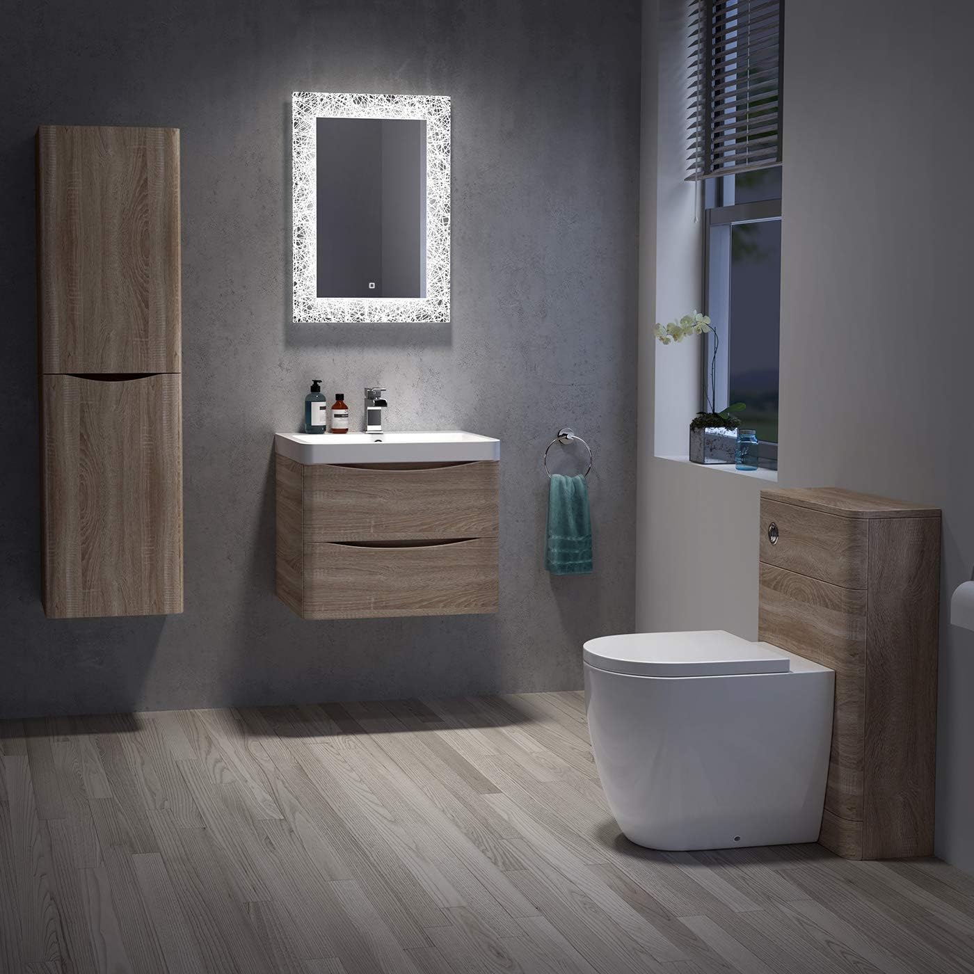 iBathUK Solstice Rectangular Illuminated LED Bathroom Mirror, Frameless Wall Mirror with Touch Sensor and Demister, 500x700mm
