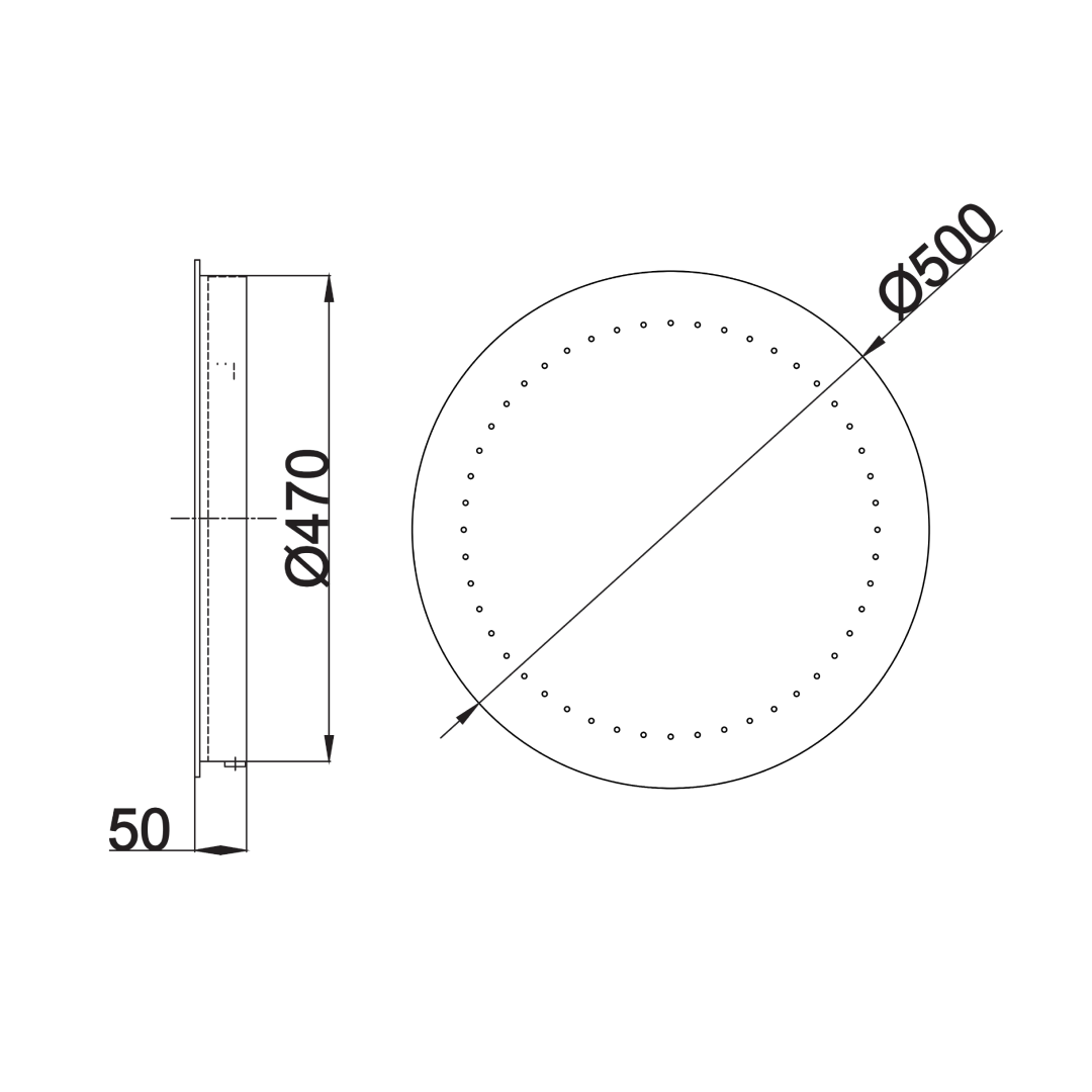 iBathUK Luna Wall Mounted Round LED Illuminated Bathroom Mirror, Battery Powered Led Mirror, Frameless Design, White, 500 x 500 mm