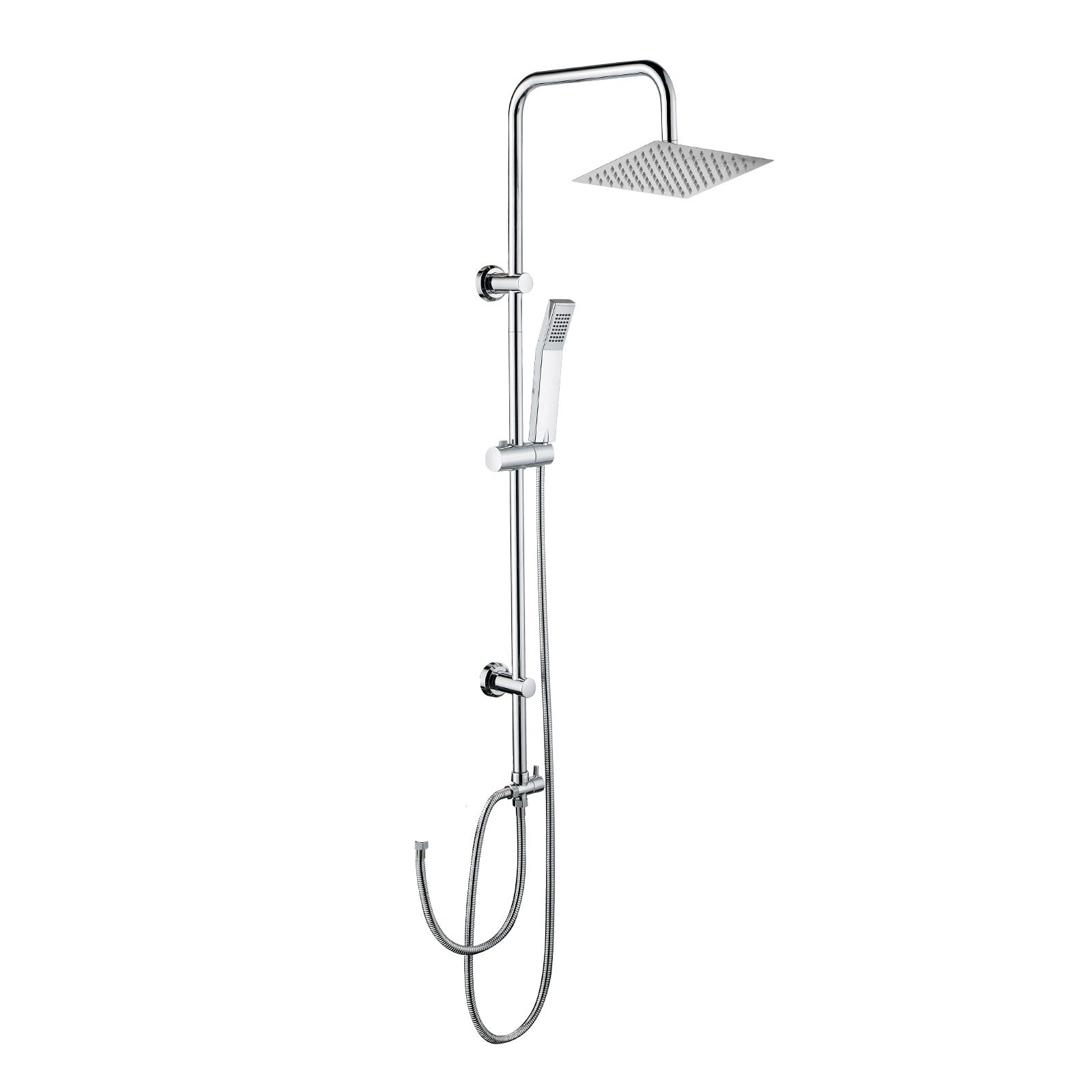 iBathUK Elevex 2 Way Shower Riser Rail Kit with SS Fixed Head & Diverter, Square Design with Universal Fittings, Shower Riser Rail in Chrome, H110 x W20 x D44cm