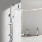 iBathUK Elevex 2 Way Shower Riser Rail Kit with SS Fixed Head & Diverter, Square Design with Universal Fittings, Shower Riser Rail in Chrome, H110 x W20 x D44cm
