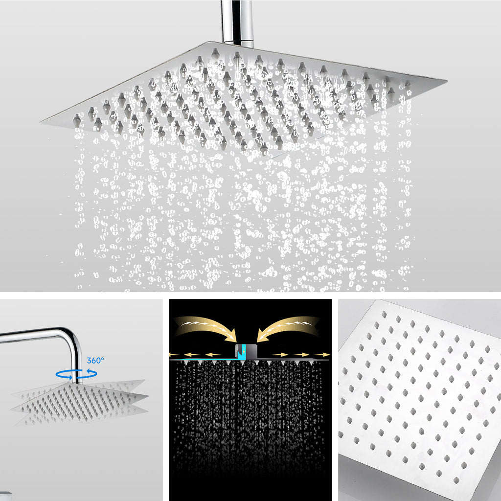 iBathUK Elevex 2 Way Shower Riser Rail Kit with SS Fixed Head & Diverter, Square Design with Universal Fittings, Shower Riser Rail in Chrome, H110 x W20 x D44cm