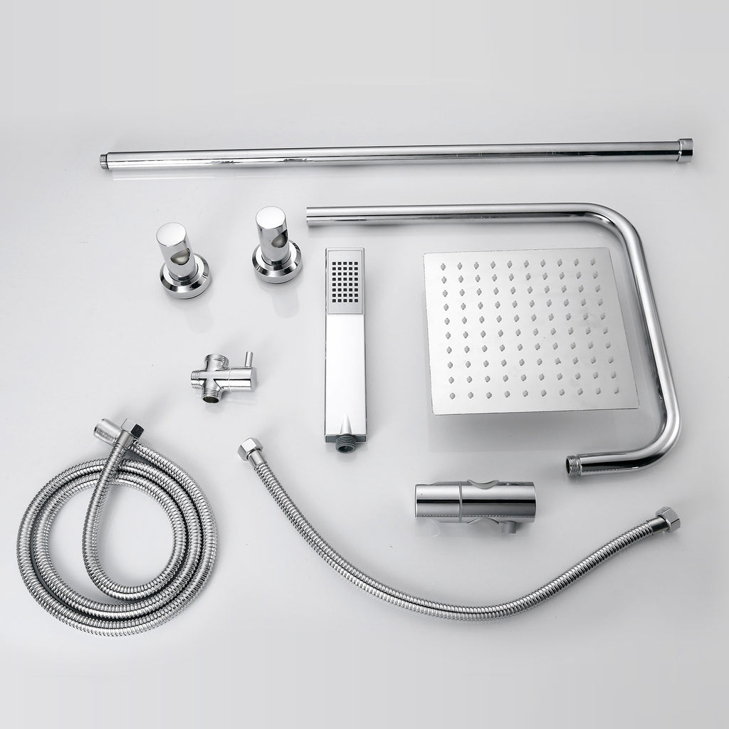 iBathUK Elevex 2 Way Shower Riser Rail Kit with SS Fixed Head & Diverter, Square Design with Universal Fittings, Shower Riser Rail in Chrome, H110 x W20 x D44cm
