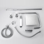 iBathUK Elevex 2 Way Shower Riser Rail Kit with SS Fixed Head & Diverter, Square Design with Universal Fittings, Shower Riser Rail in Chrome, H110 x W20 x D44cm