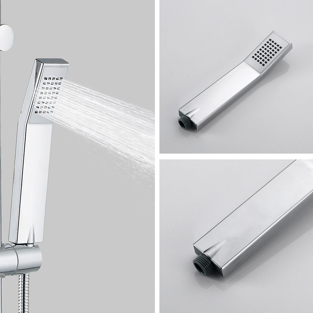 iBathUK Elevex 2 Way Shower Riser Rail Kit with SS Fixed Head & Diverter, Square Design with Universal Fittings, Shower Riser Rail in Chrome, H110 x W20 x D44cm