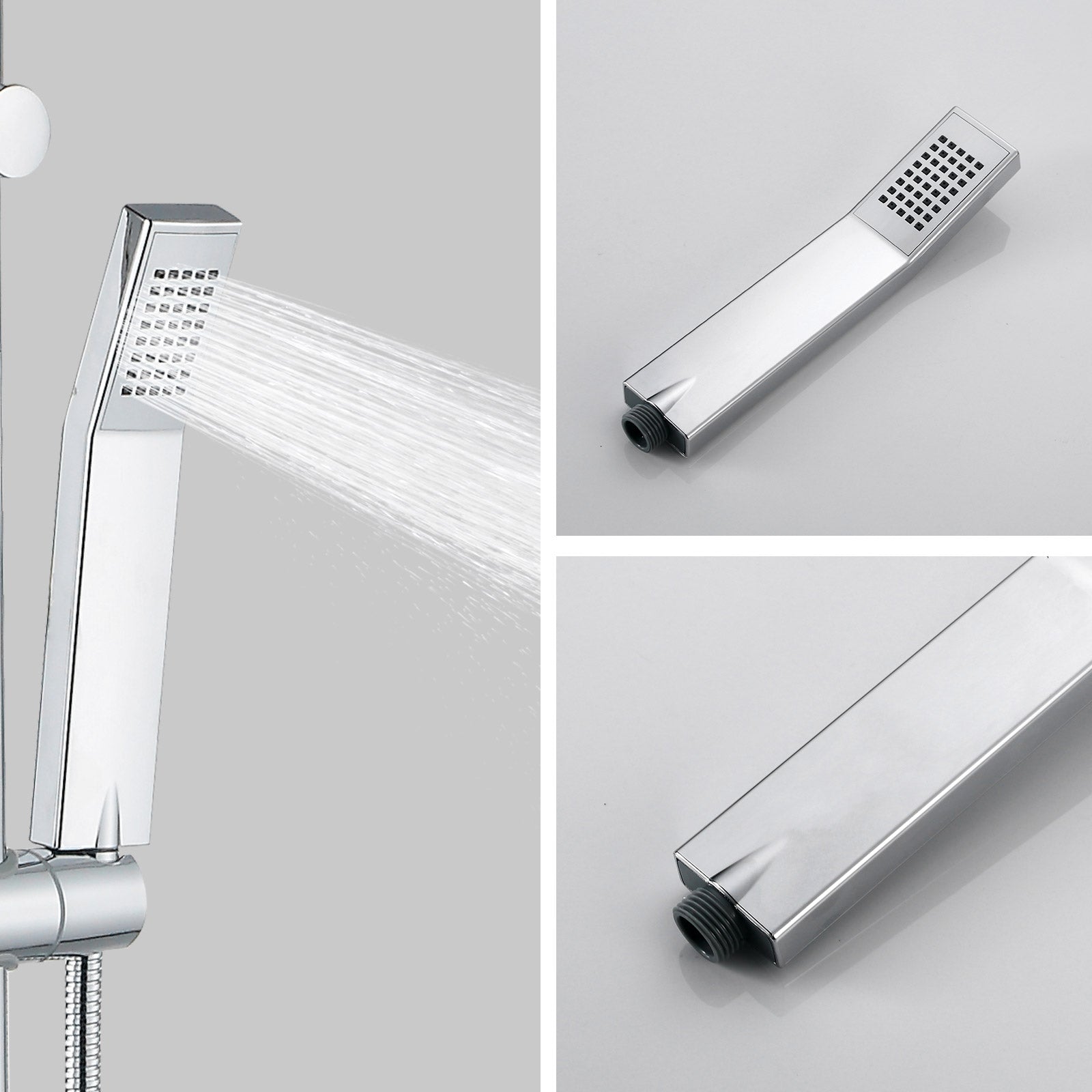 iBathUK Elevex 2 Way Shower Riser Rail Kit with SS Fixed Head & Diverter, Square Design with Universal Fittings, Shower Riser Rail in Chrome, H110 x W20 x D44cm
