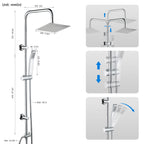 iBathUK Elevex 2 Way Shower Riser Rail Kit with SS Fixed Head & Diverter, Square Design with Universal Fittings, Shower Riser Rail in Chrome, H110 x W20 x D44cm