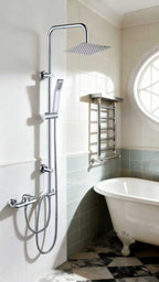 iBathUK Elevex 2 Way Shower Riser Rail Kit with SS Fixed Head & Diverter, Square Design with Universal Fittings, Shower Riser Rail in Chrome, H110 x W20 x D44cm