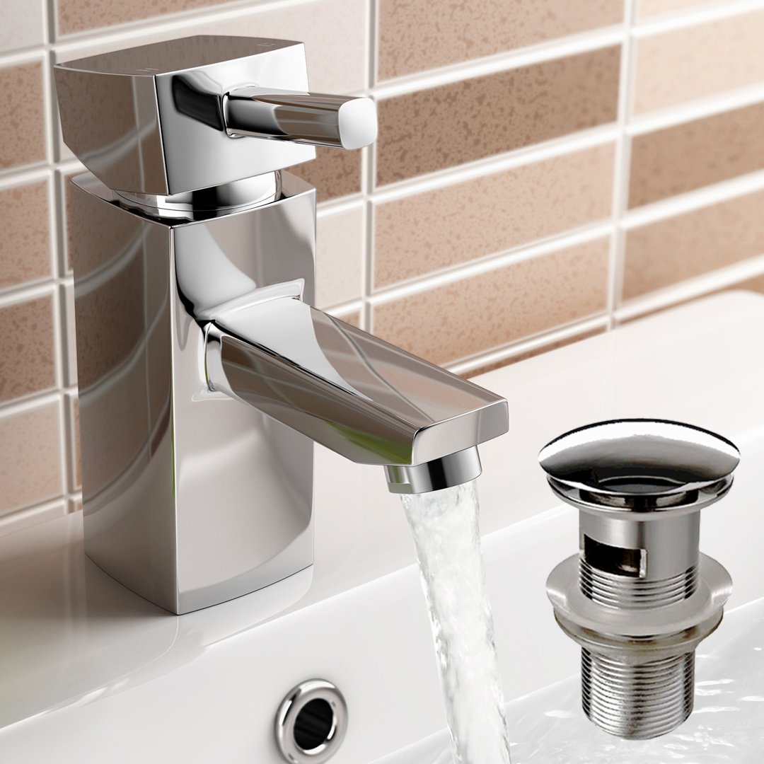 iBathUK Aqulen Cloakroom Basin Sink Mixer Tap, Bathroom Basin Mixer Taps with Modern Lever Handle Design, Chrome