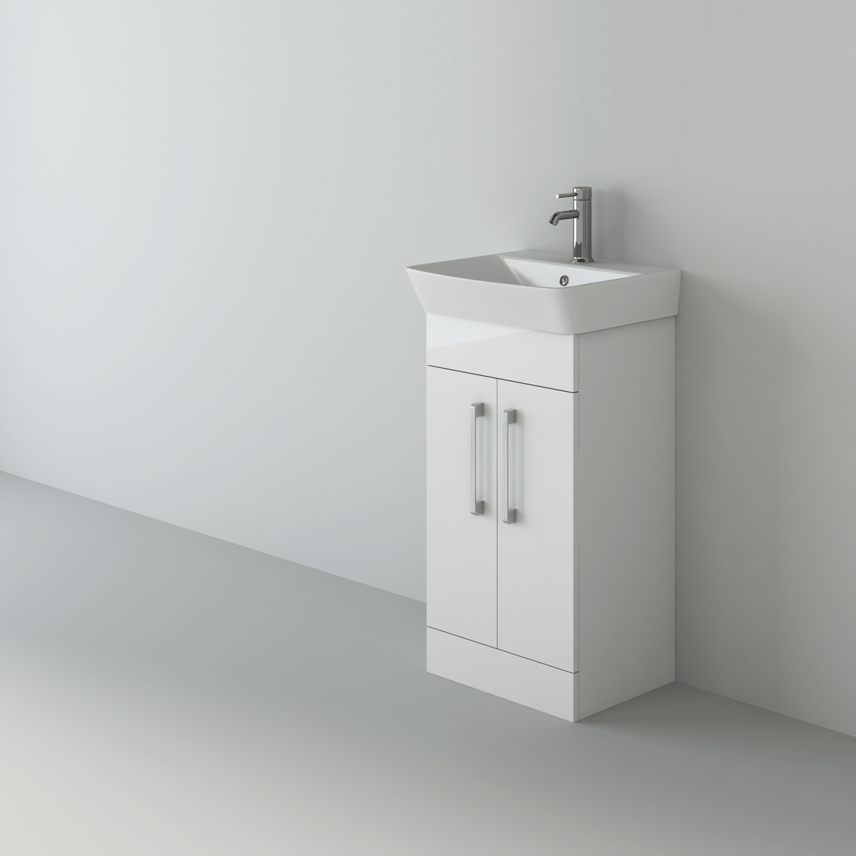 Modern 2 Door Floorstanding Vanity Unit With Basin - White