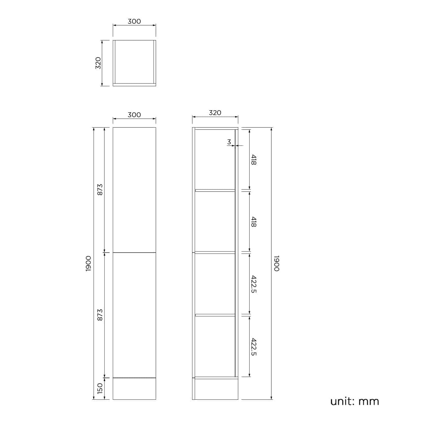 Harper Floor Mounted Tall Storage Unit - 1900mm x 320mm
