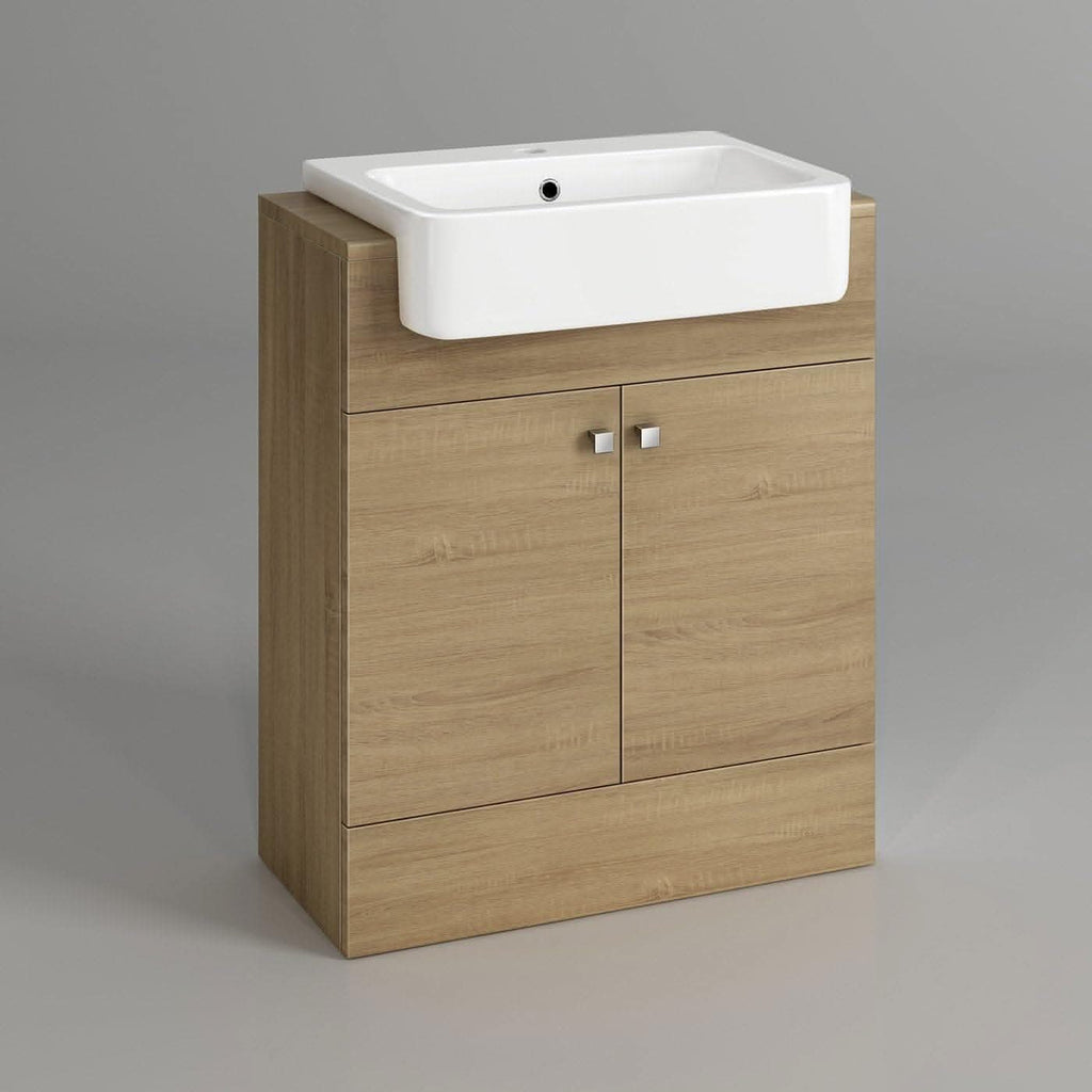 The iBathUK Harper 2 Door Floorstanding Vanity Unit with Semi Recessed Basin (660mm x 800mm) features two cabinet doors and a rectangular white sink, shown here against a plain gray background.