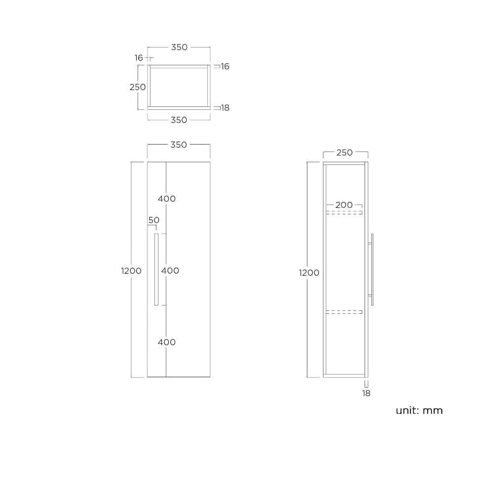 Avon Wall Mounted Tall Storage Unit - 1200mm x 350mm