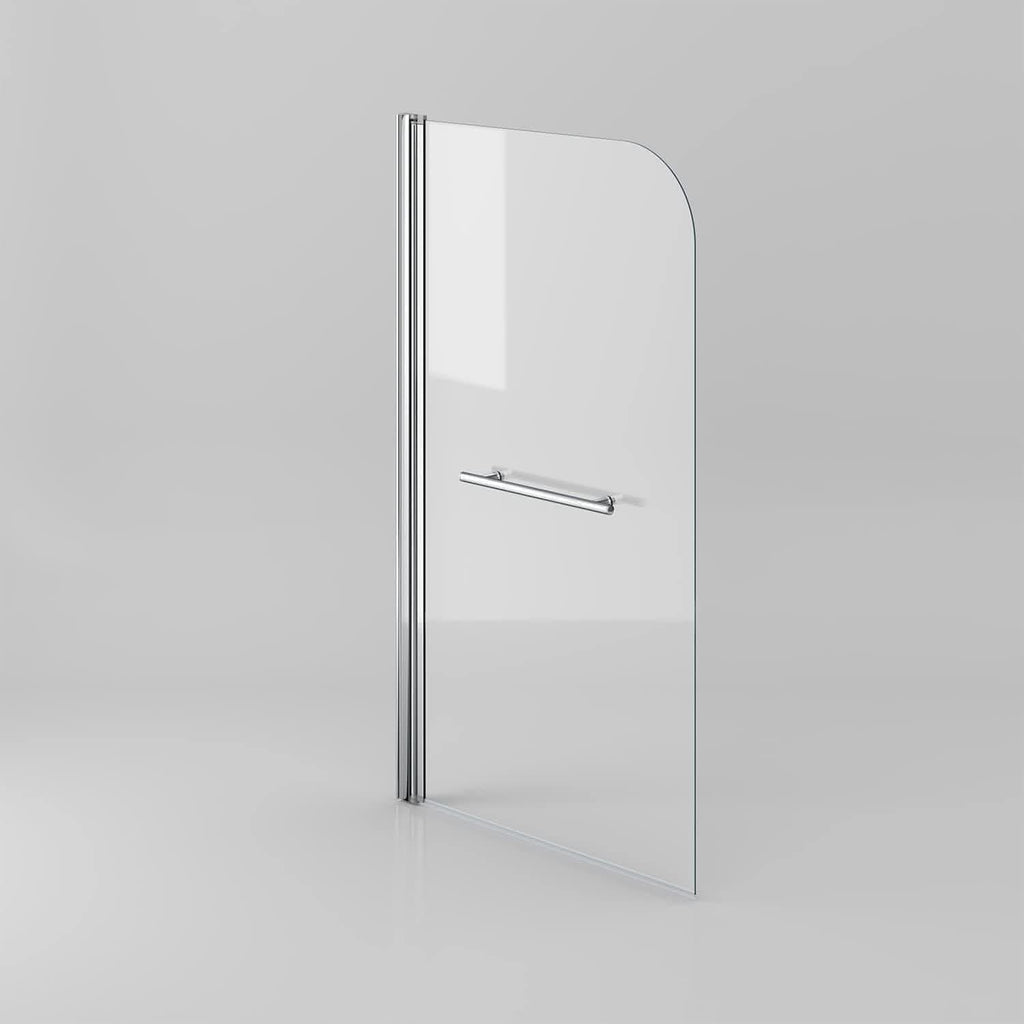 Modern Curved Edge Bath Screen With Towel Rail - 6mm Glass - 1400mm x 800mm - Chrome