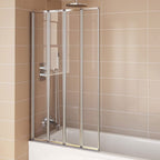 Modern Four Folding Bath Screen With Panel - 4mm Glass - 1400mm x 800mm - Chrome