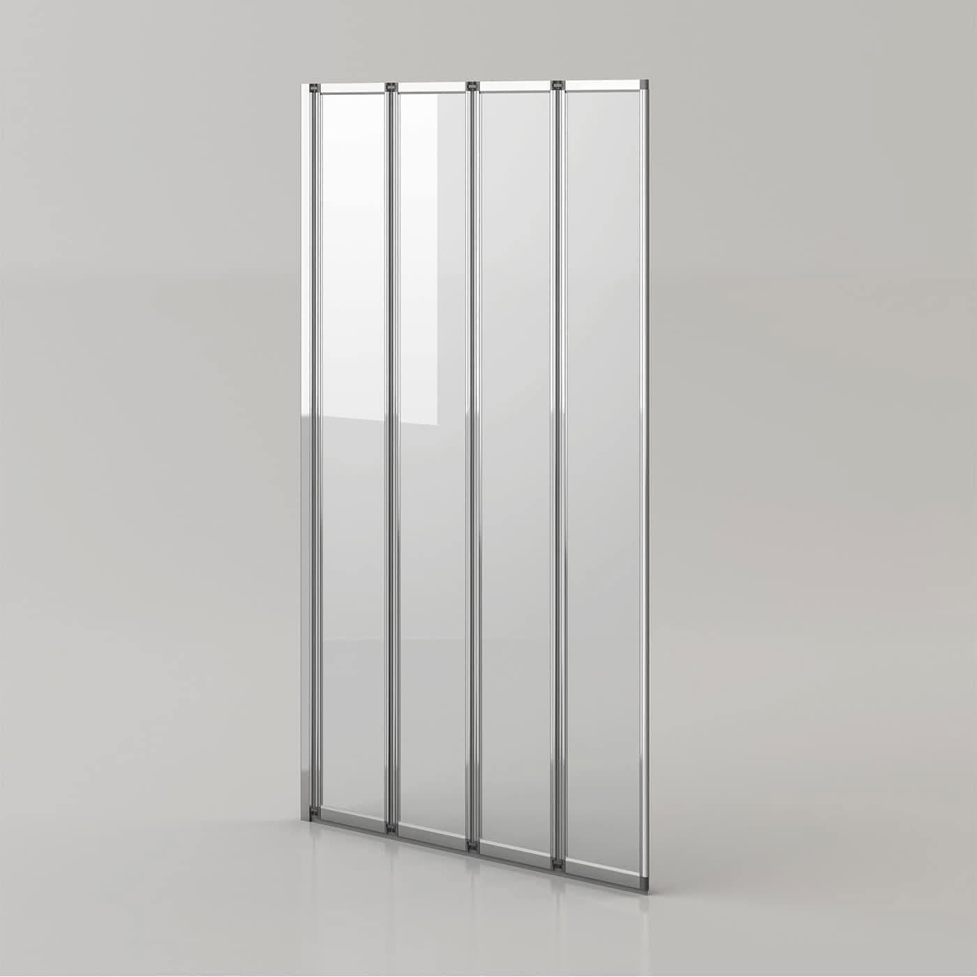 Modern Four Folding Bath Screen With Panel - 4mm Glass - 1400mm x 800mm - Chrome