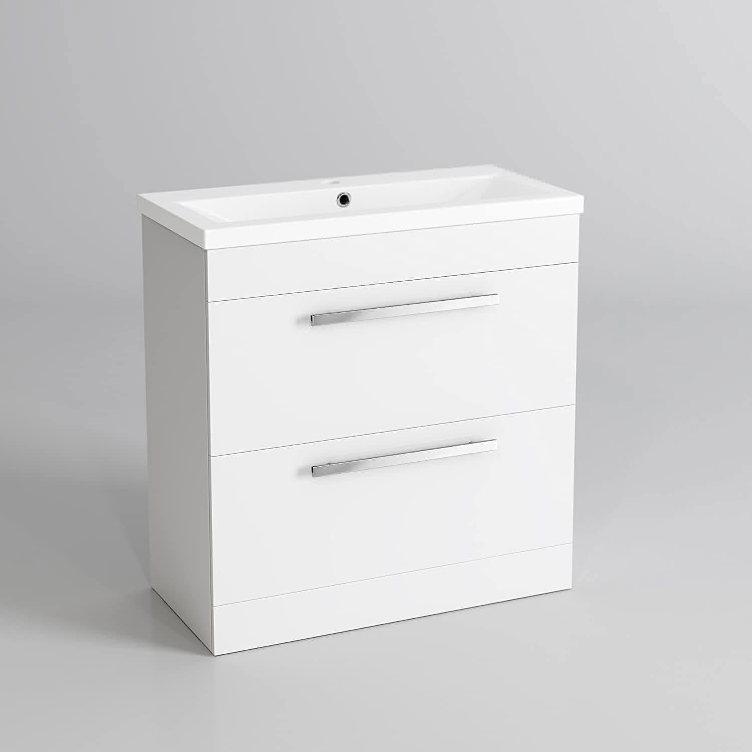 Avon 2 Drawer Floorstanding Vanity Unit With Basin - 800mm x 800mm - 1 Tap Hole - Gloss White