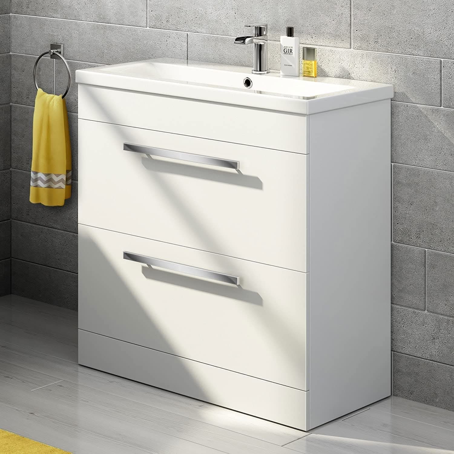 Avon 2 Drawer Floorstanding Vanity Unit With Basin - 800mm x 800mm - 1 Tap Hole - Gloss White