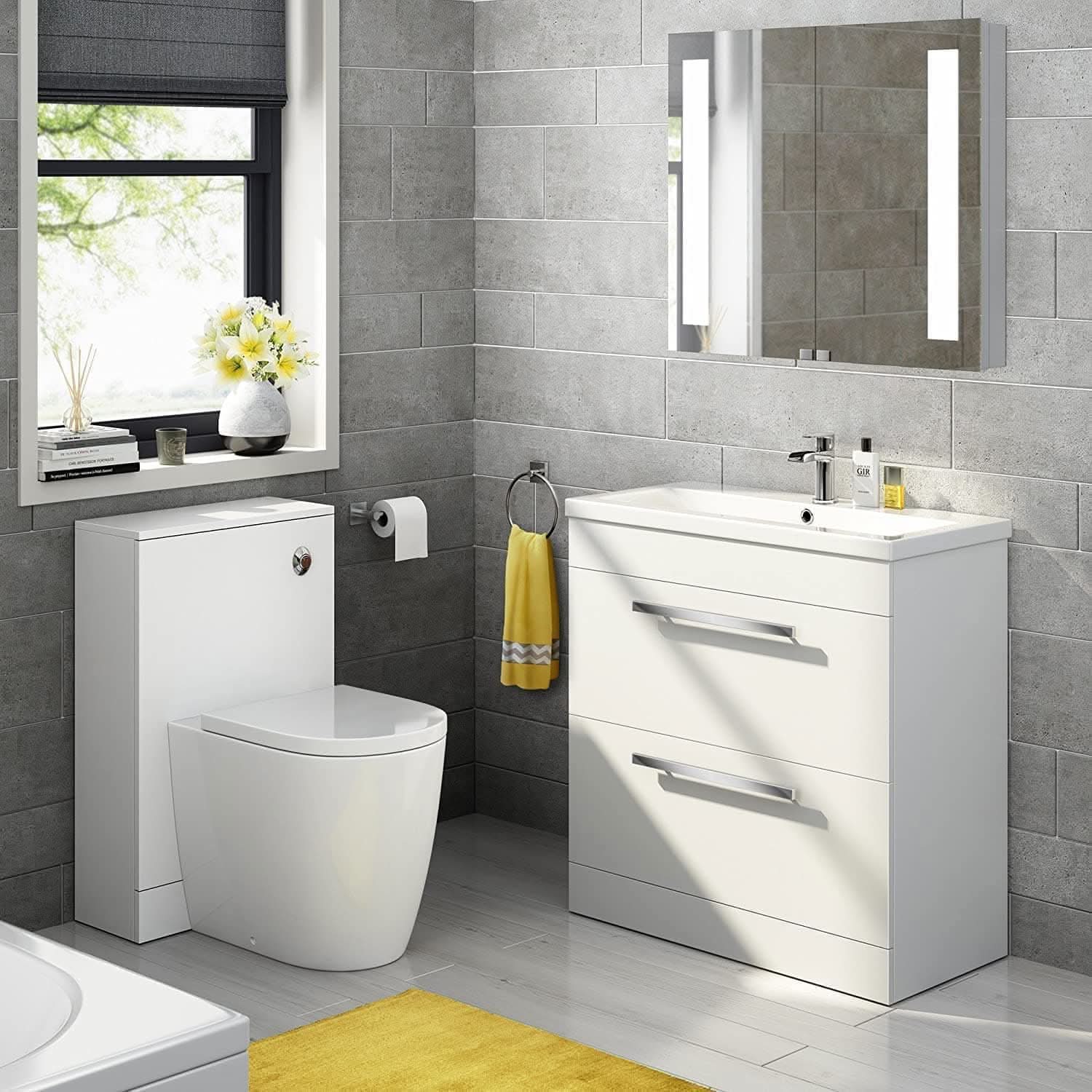 Avon 2 Drawer Floorstanding Vanity Unit With Basin - 800mm x 800mm - 1 Tap Hole - Gloss White
