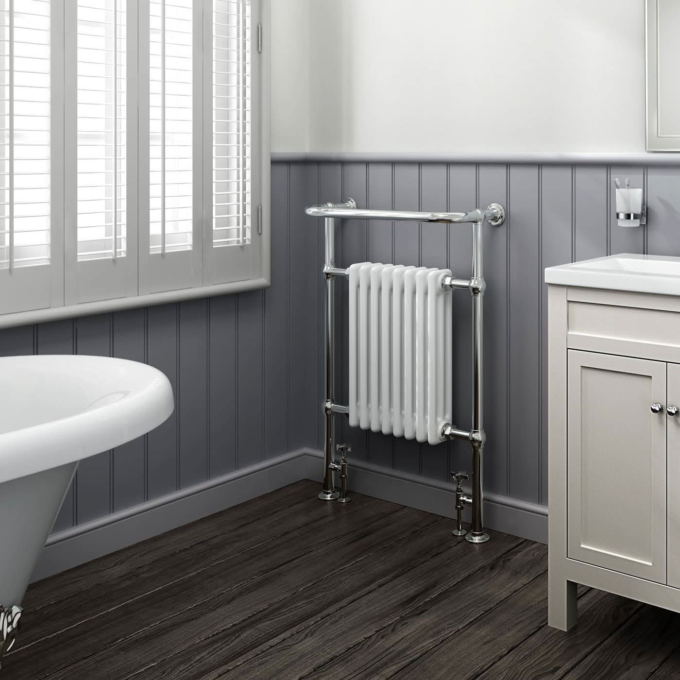 Traditional Vertical Heated Towel Radiator - Chrome/White