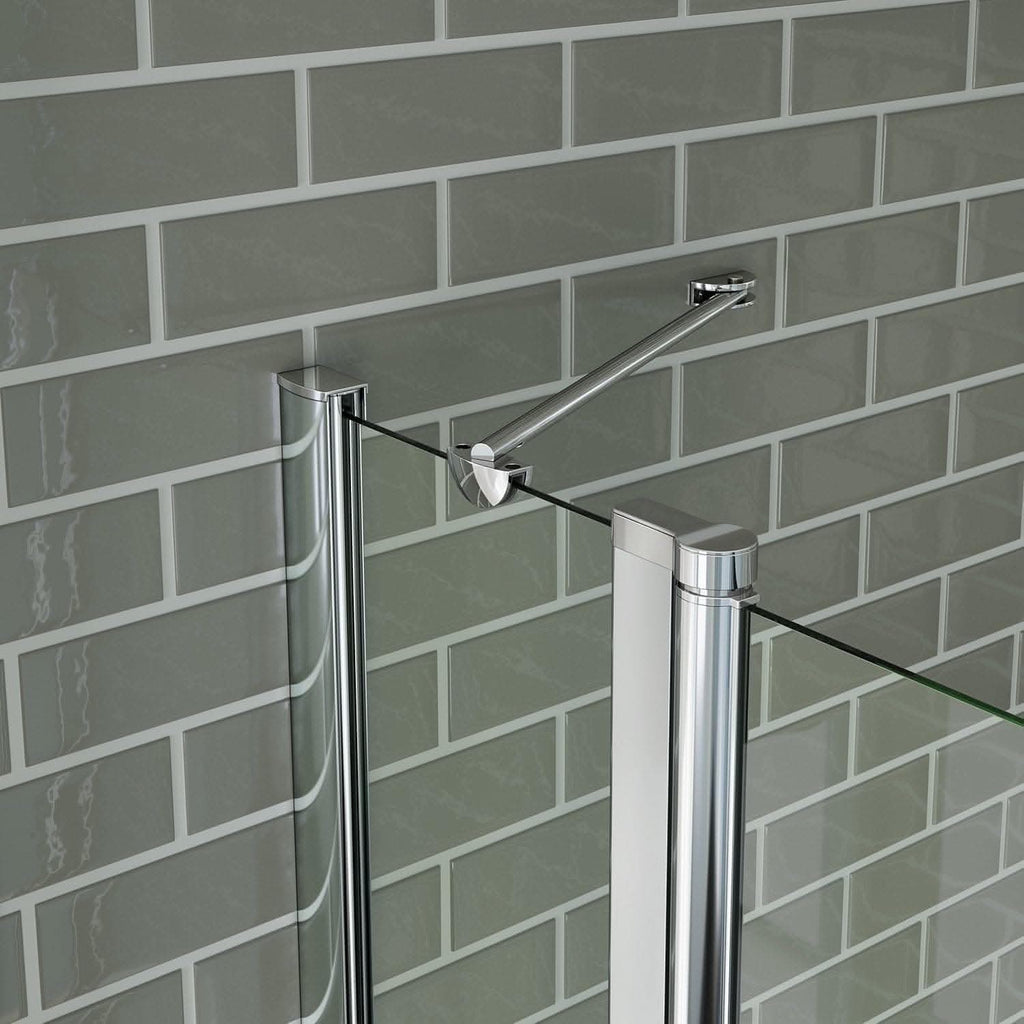 Modern Shower Bath Screen With Panel And Towel Rail - 1400mm x 1000mm - Chrome