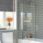 Modern Shower Bath Screen With Panel And Towel Rail - 1400mm x 1000mm - Chrome