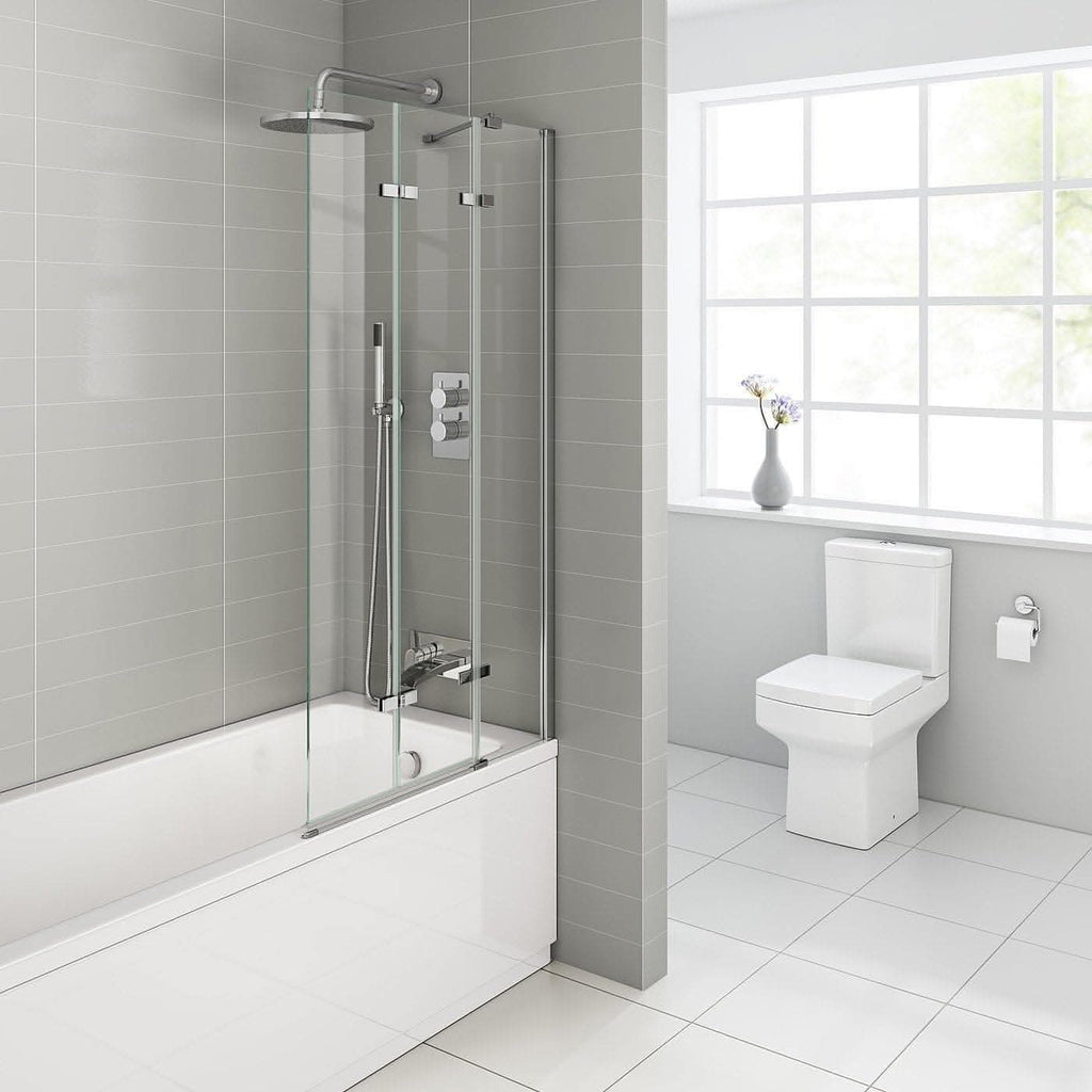 Modern Folding Shower Bath Screen With Panel - RH - 1400mm x 800mm - Chrome
