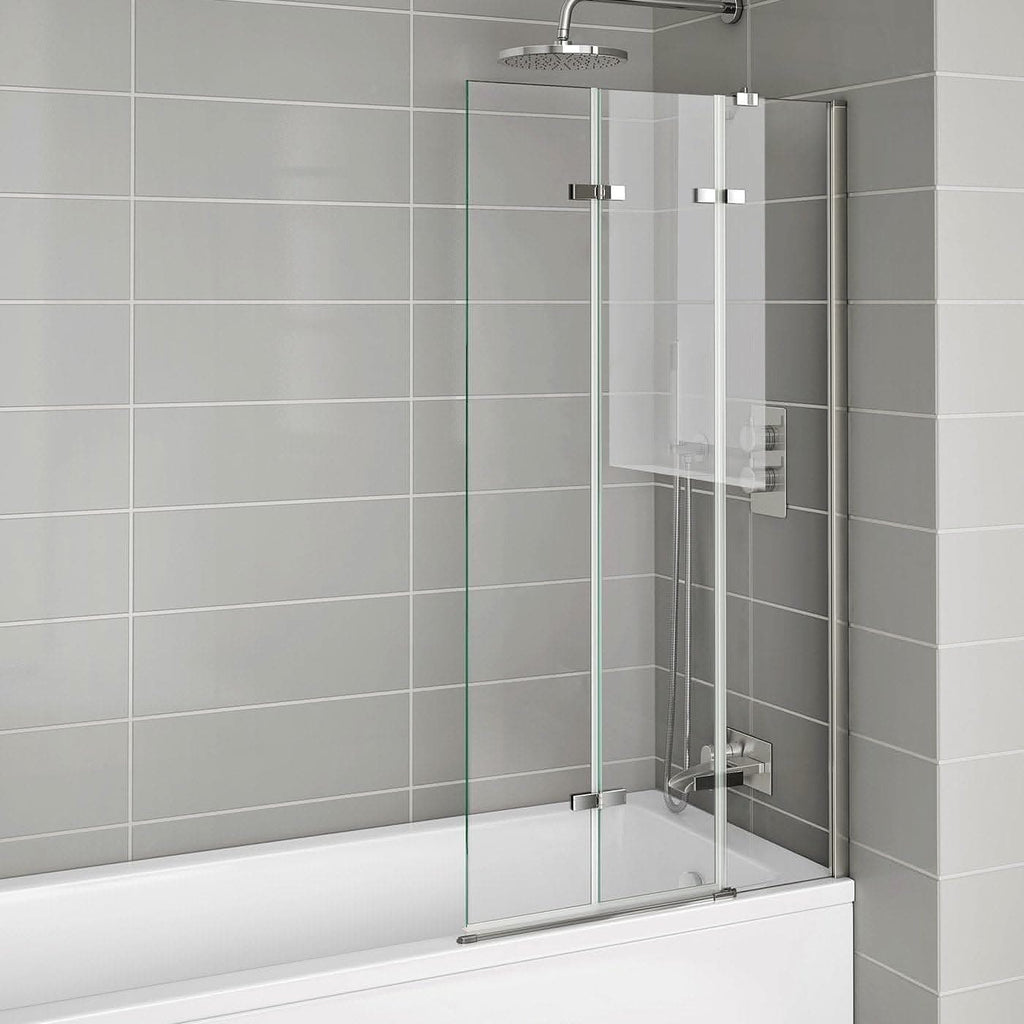 Modern Folding Shower Bath Screen With Panel - RH - 1400mm x 800mm - Chrome