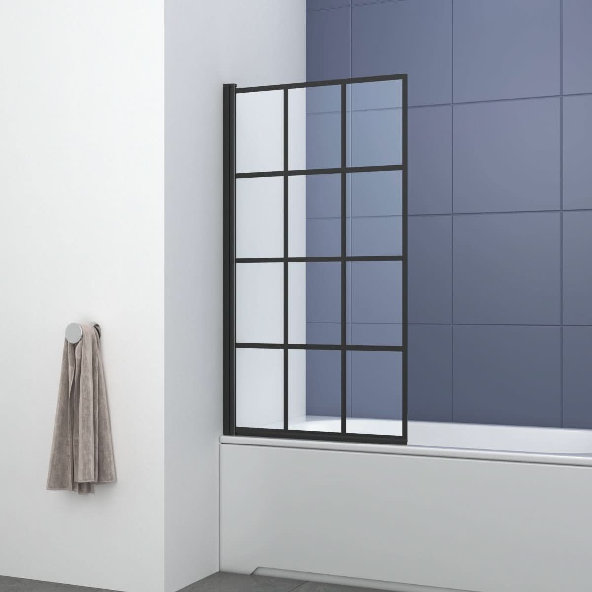 Modern Designer Non-foldable Shower Bath Screen - 1400mm x 800mm - Matt Black