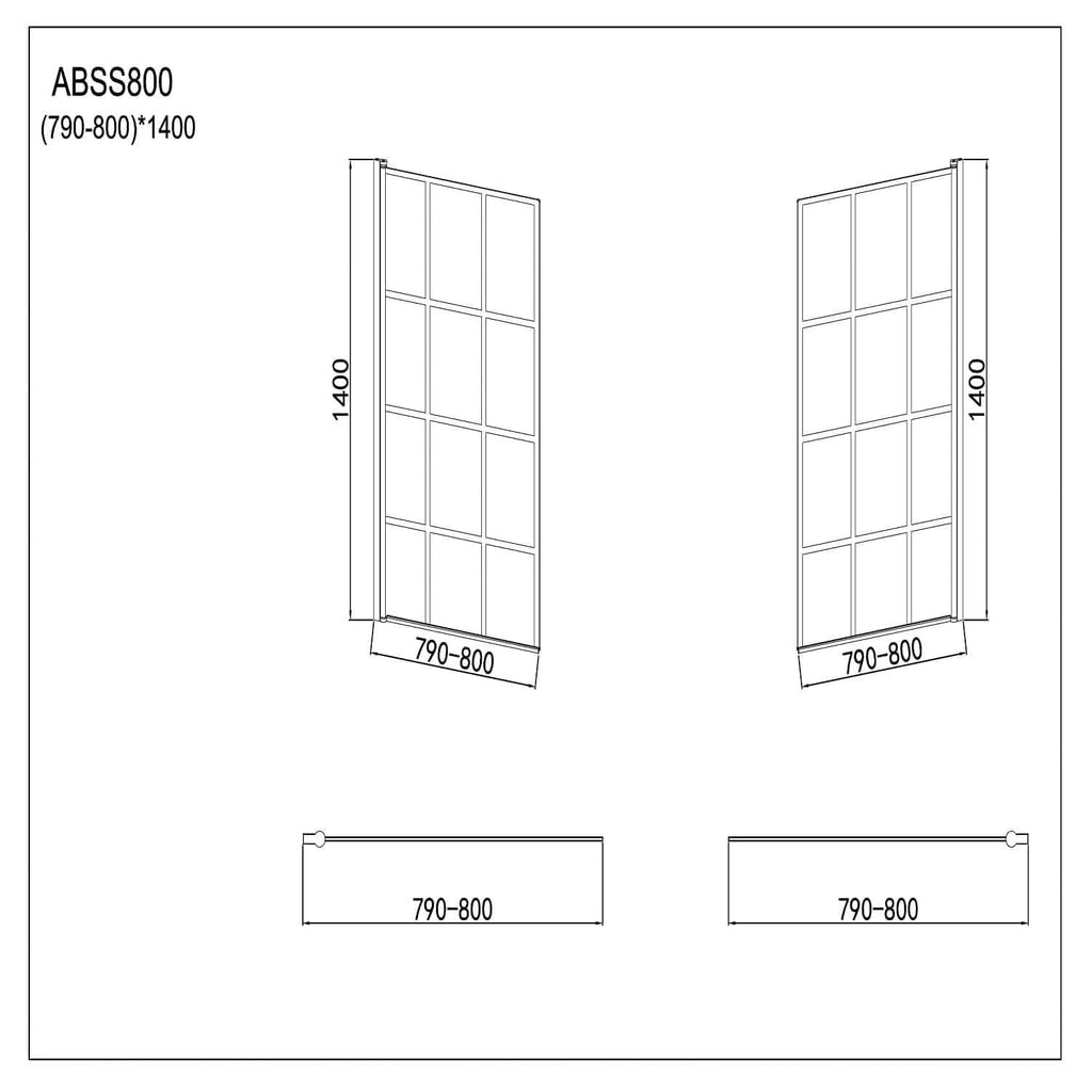 Modern Designer Non-foldable Shower Bath Screen - 1400mm x 800mm - Matt Black