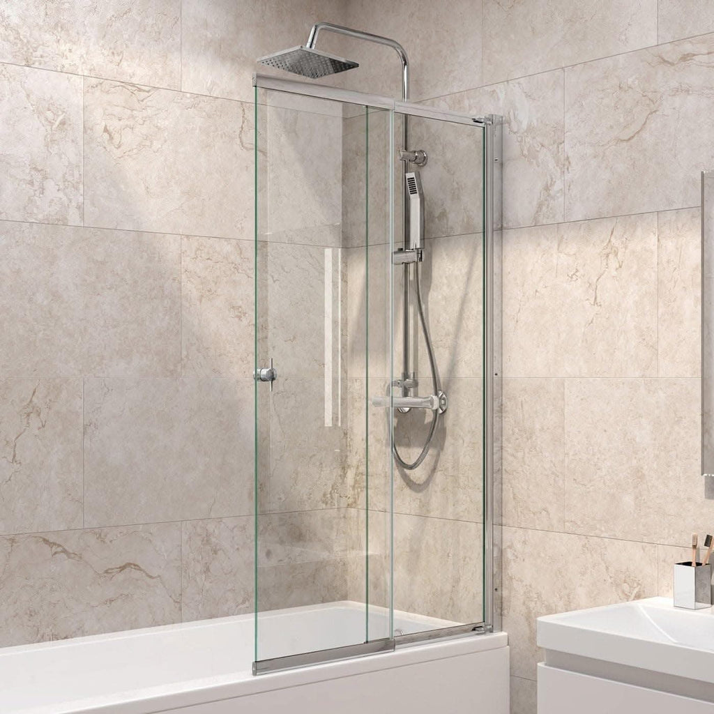 Modern Shower Bath Screen With Panel - 1400mm x 830mm - Chrome