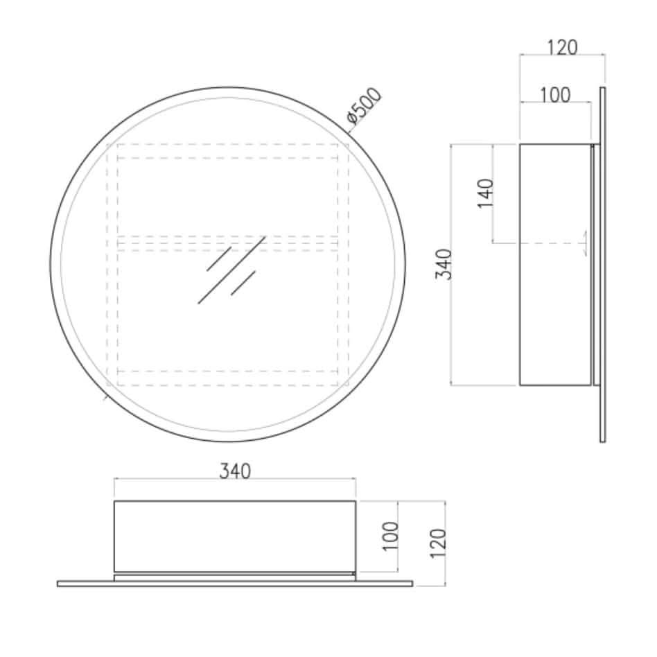 Wall Mount Single Door Non Illuminated Mirror Cabinet - 500mm x 500mm