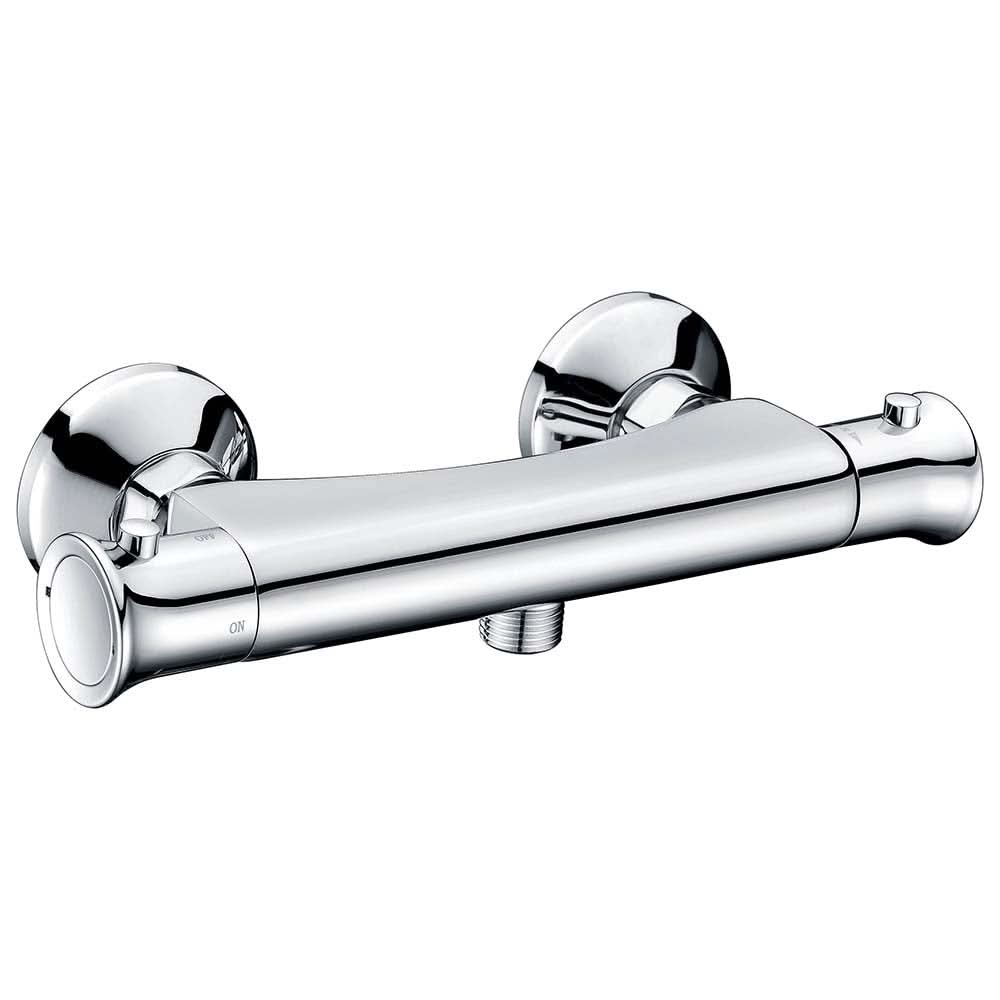 iBathUK Sola Slim Thermostatic Exposed Deck Mounted Shower Bar Mixer Valve with Bath Tap, Bathroom Tap Set with Shower, Chrome