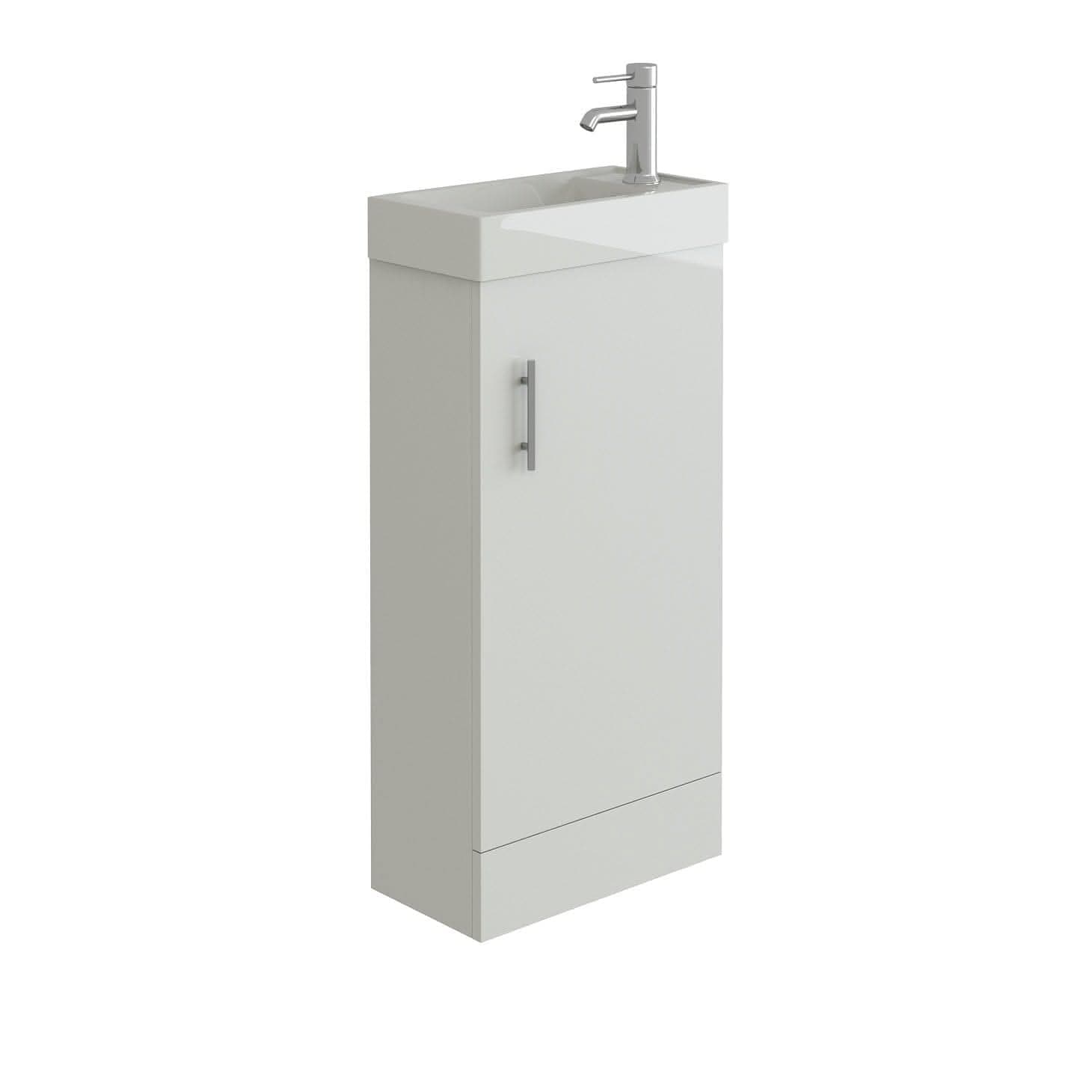 Mini 1 Door Cloakroom Floorstanding vanity Unit With Square Basin - 1 Tap Hole - 400mm x 781mm