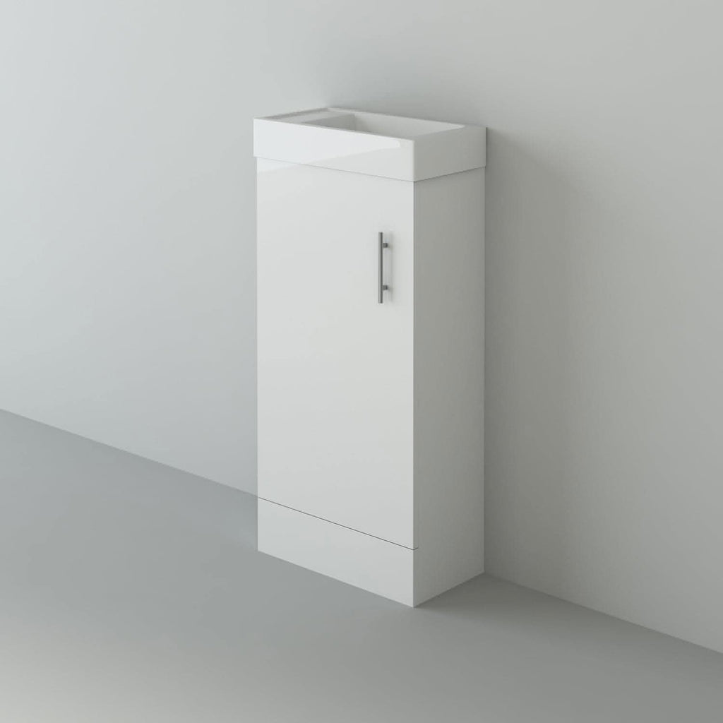 Mini 1 Door Cloakroom Floorstanding vanity Unit With Square Basin - 1 Tap Hole - 400mm x 781mm
