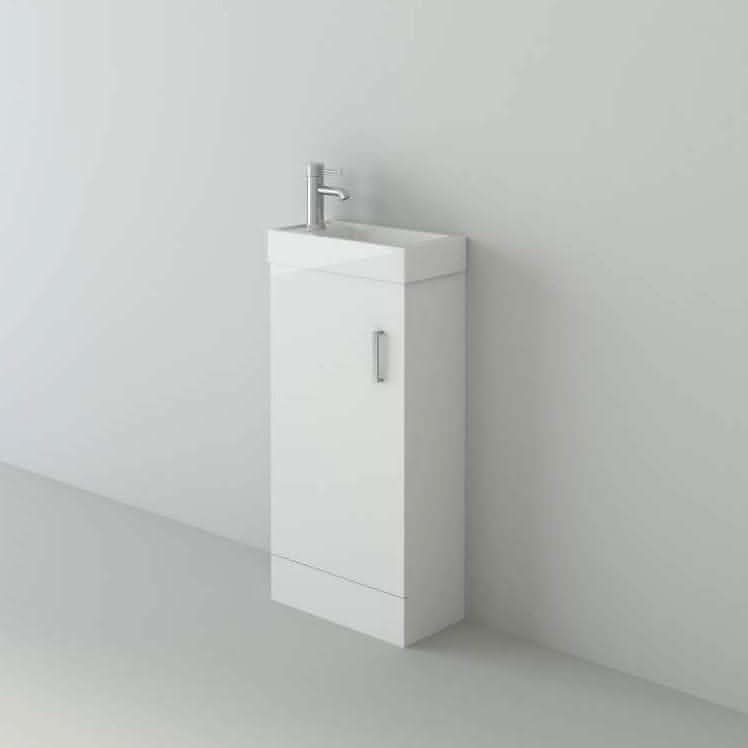 Mini 1 Door Cloakroom Floorstanding vanity Unit With Square Basin - 1 Tap Hole - 400mm x 781mm