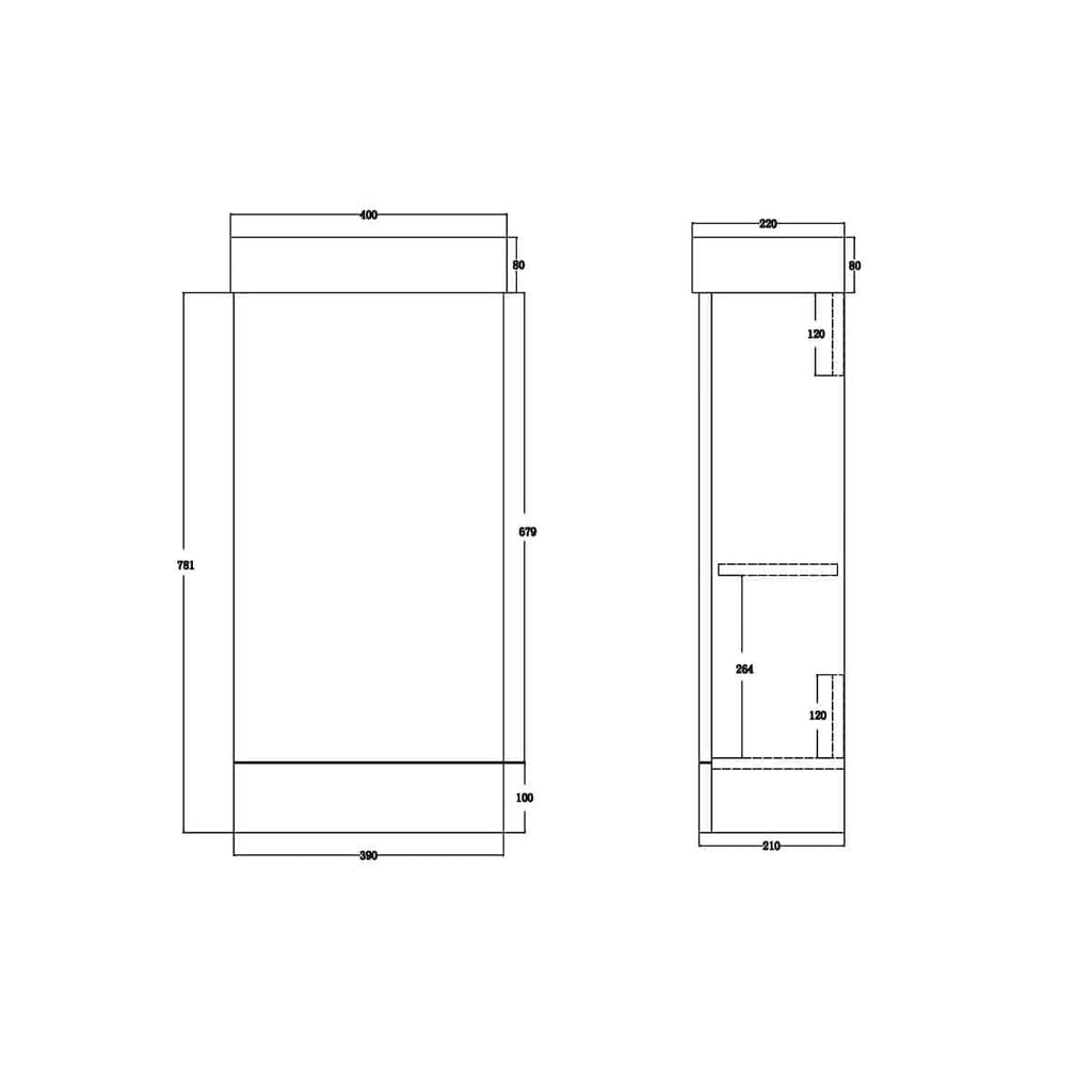 Mini 1 Door Cloakroom Floorstanding vanity Unit With Square Basin - 1 Tap Hole - 400mm x 781mm
