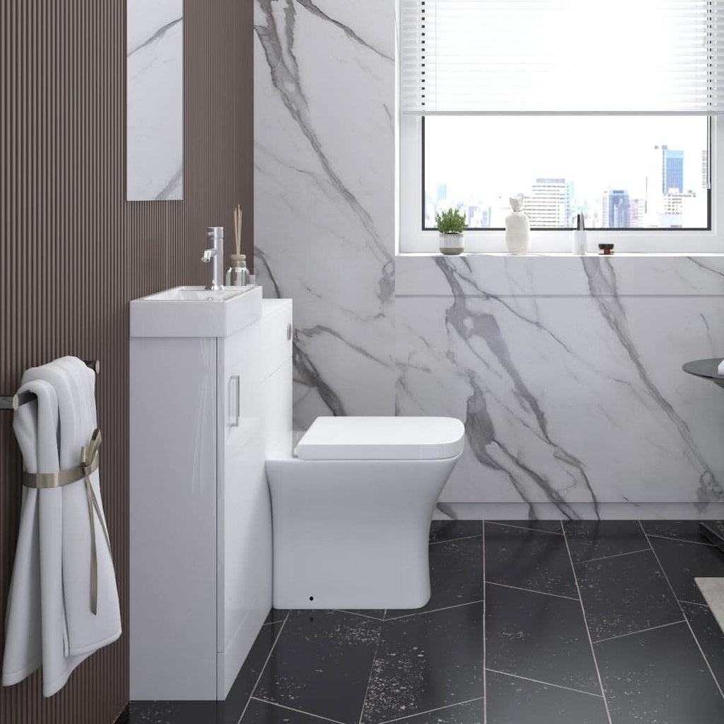 Mini 1 Door Cloakroom Floorstanding vanity Unit With Square Basin - 1 Tap Hole - 400mm x 781mm