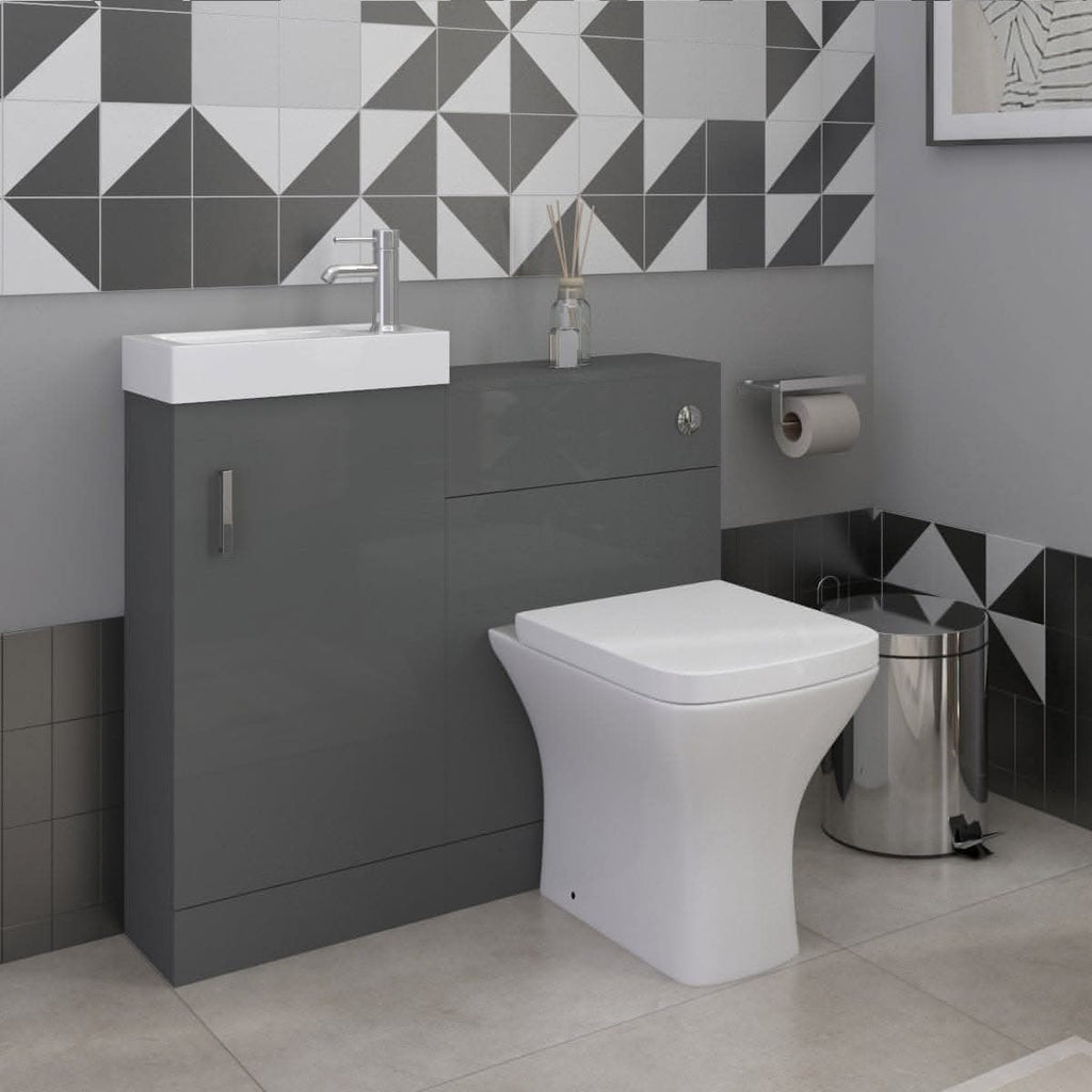 Mini 1 Door Cloakroom Floorstanding vanity Unit With Square Basin - 1 Tap Hole - 400mm x 781mm