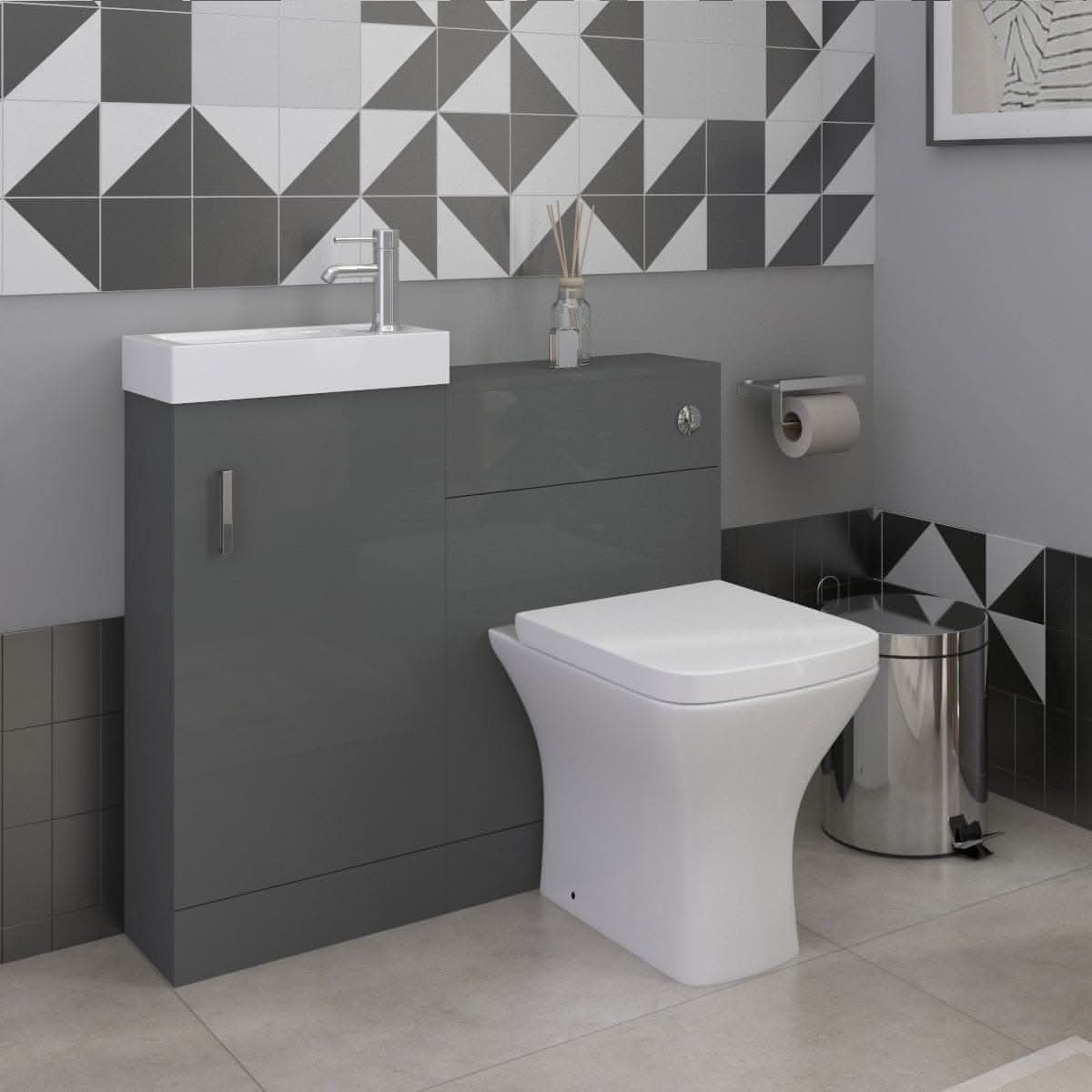 Mini 1 Door Cloakroom Floorstanding vanity Unit With Square Basin - 1 Tap Hole - 400mm x 781mm