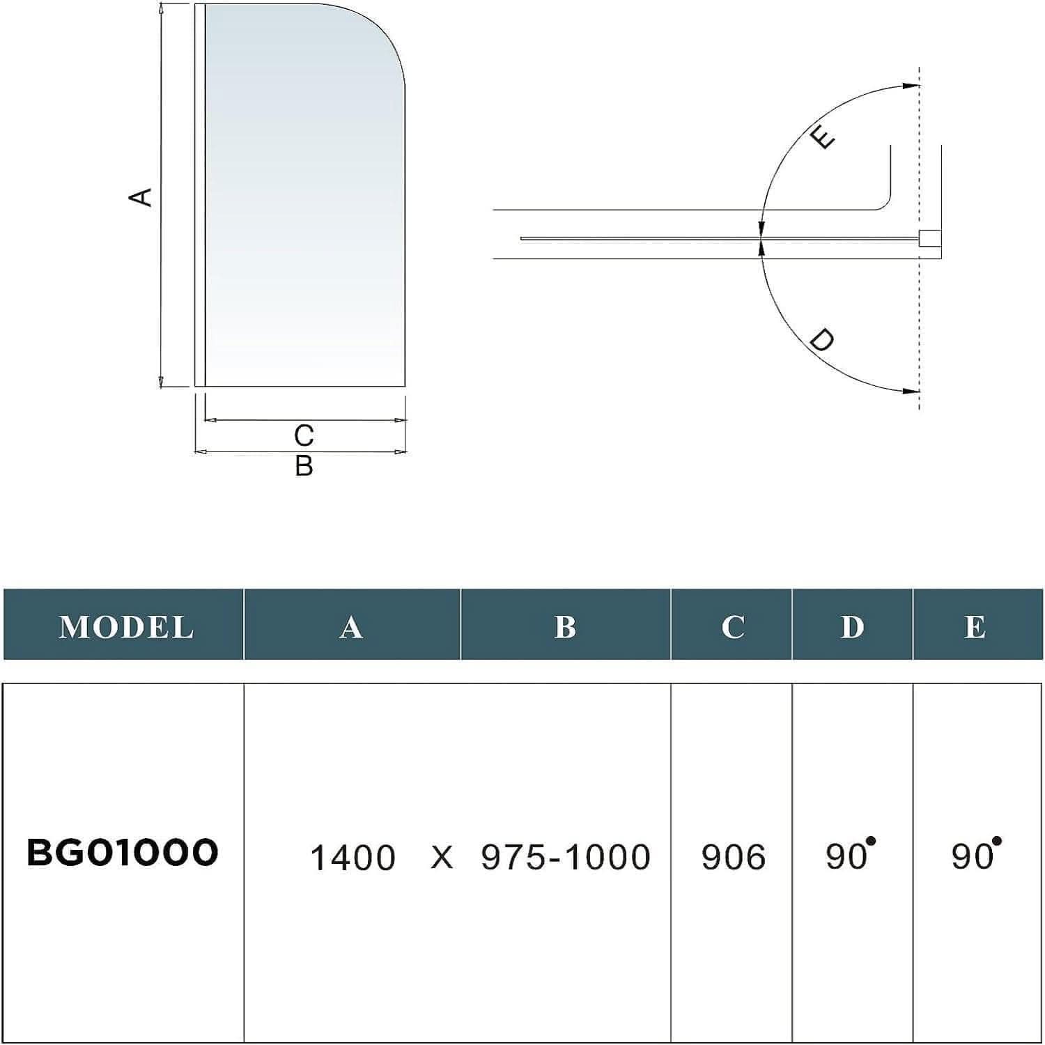 Modern Shower Bath Screen With Panel - 1400mm x 1000mm - Chrome