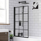 Modern Designer Non-foldable Shower Bath Screen - 1400mm x 800mm - Matt Black