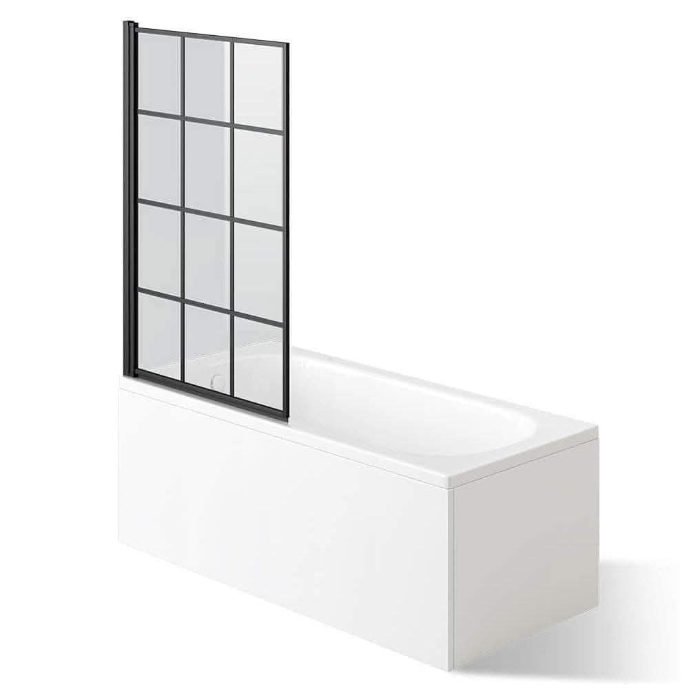 Modern Designer Non-foldable Shower Bath Screen - 1400mm x 800mm - Matt Black