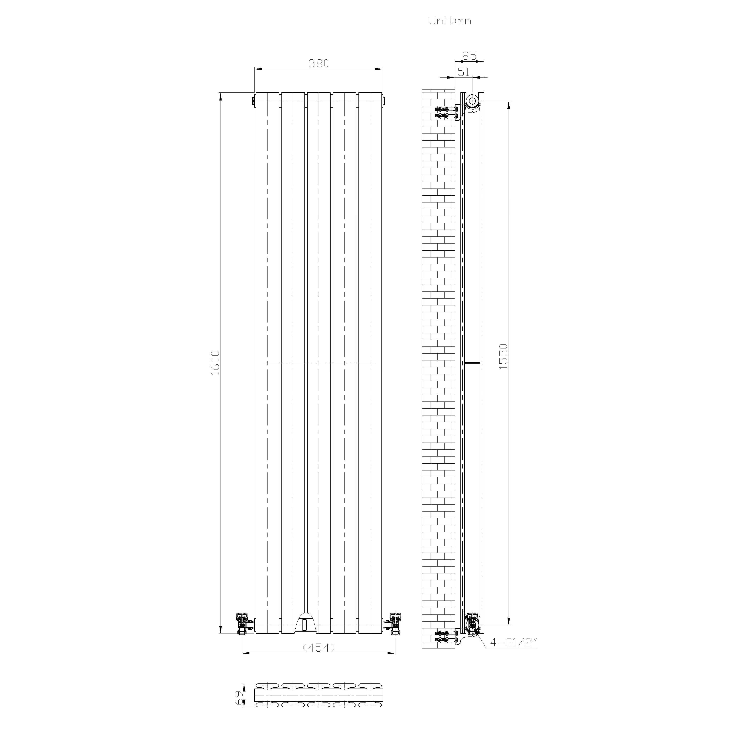 iBathUK Apex Vertical Double Panel Slim Flat Radiator, Designer Slim Radiator